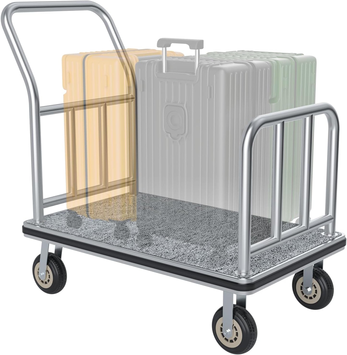 Heavy Duty Luggage Cart - 8" Wheels with Brackets, Commercial Grade Hotel Luggage Trolley, Deluxe Rectangular Steel Bellman Cart with Platform for Hotels Use (38"X 42" X 25")