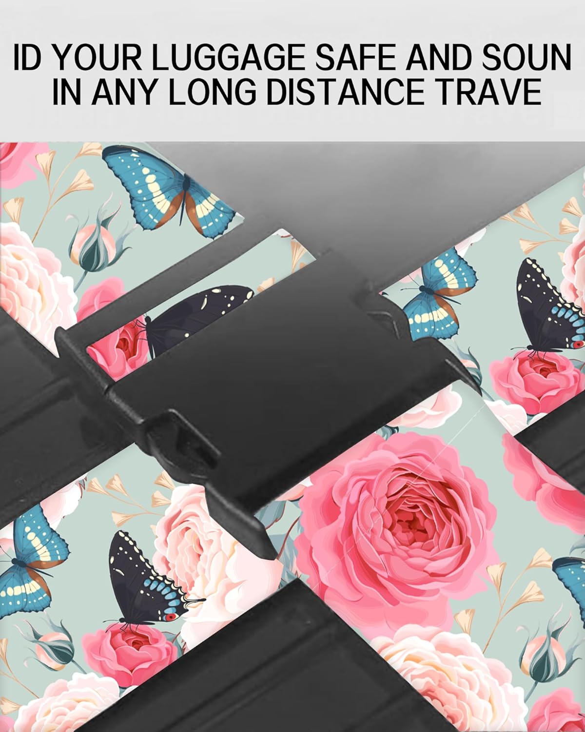Luggage Straps for Suitcases, Adjustable Travel Belt, Durable Wide Luggage Strap, Cute Suitcase Strap Identifiers with Buckle, Bag Straps for Luggage, Cute Rose Butterfly