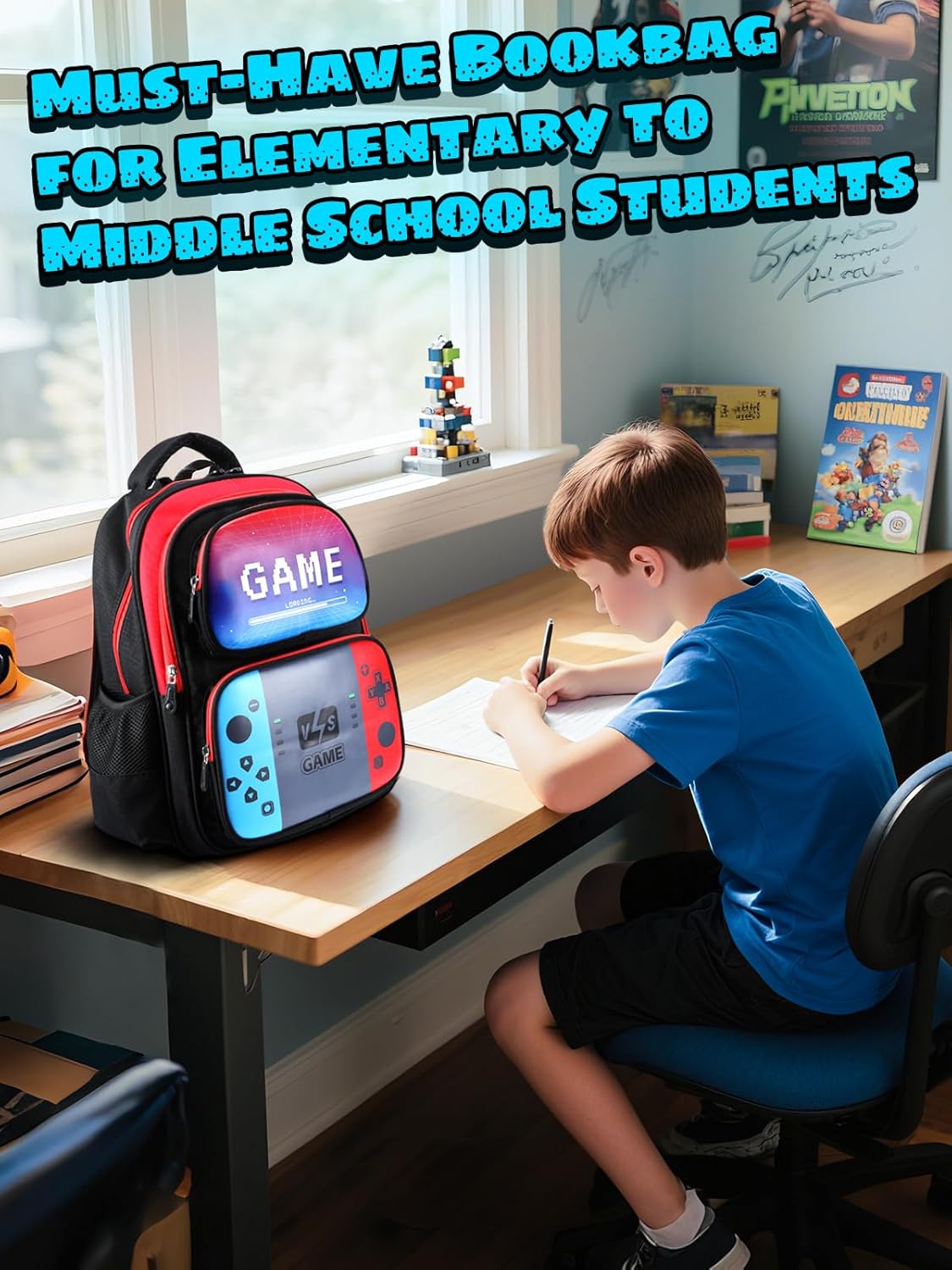 Bigmeta Large Capacity Kids Backpack for Boys - Aged 8-12 Back to School Gamer Bookbag for Elementary Middle School Teens Gifts