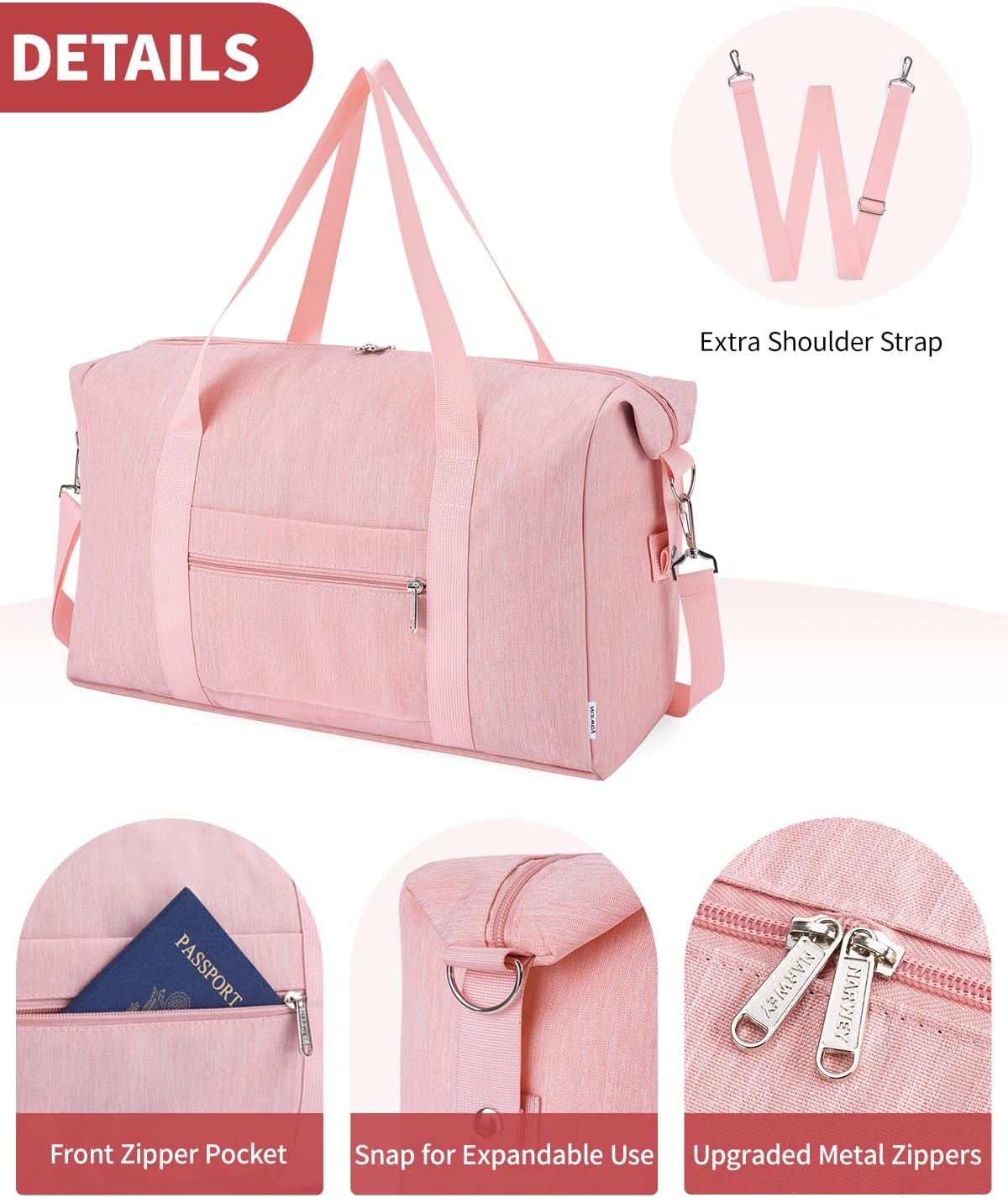 Narwey For Spirit Airlines Personal Item Bag 18x14x8 Foldable Duffle Bag for Travel Packable Duffel Bag for Traveling Carry on Bag for Airplanes Underseat Overnight for Women and Men (Pink)