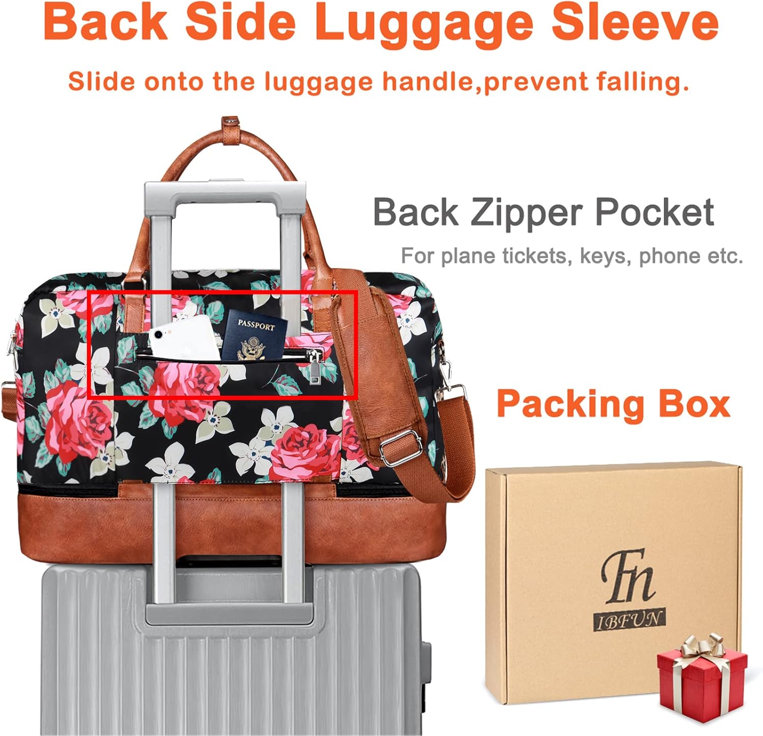 IBFUN Weekender Bags for Women, 21" Weekender Travel Bag, Travel Duffle Bag with Shoe Compartment