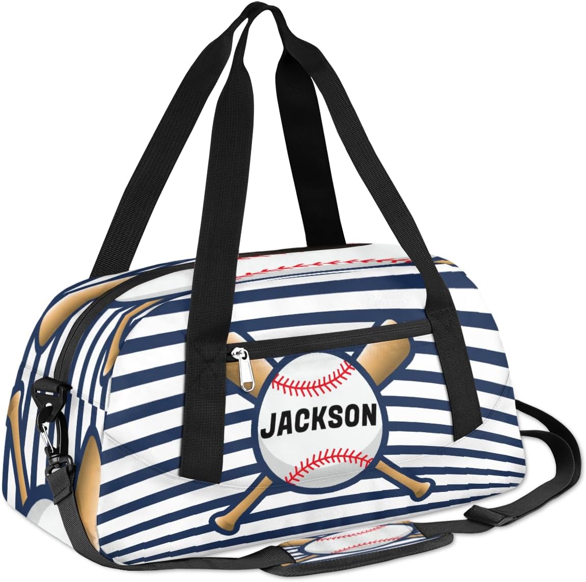 Sport Baseball Custom Name Kids Overnight Duffel Bags Boys Blue Stripe Personalized Sport Gym Bag Customized Duffel Bag for Travel Weekender Practice Gymnastics