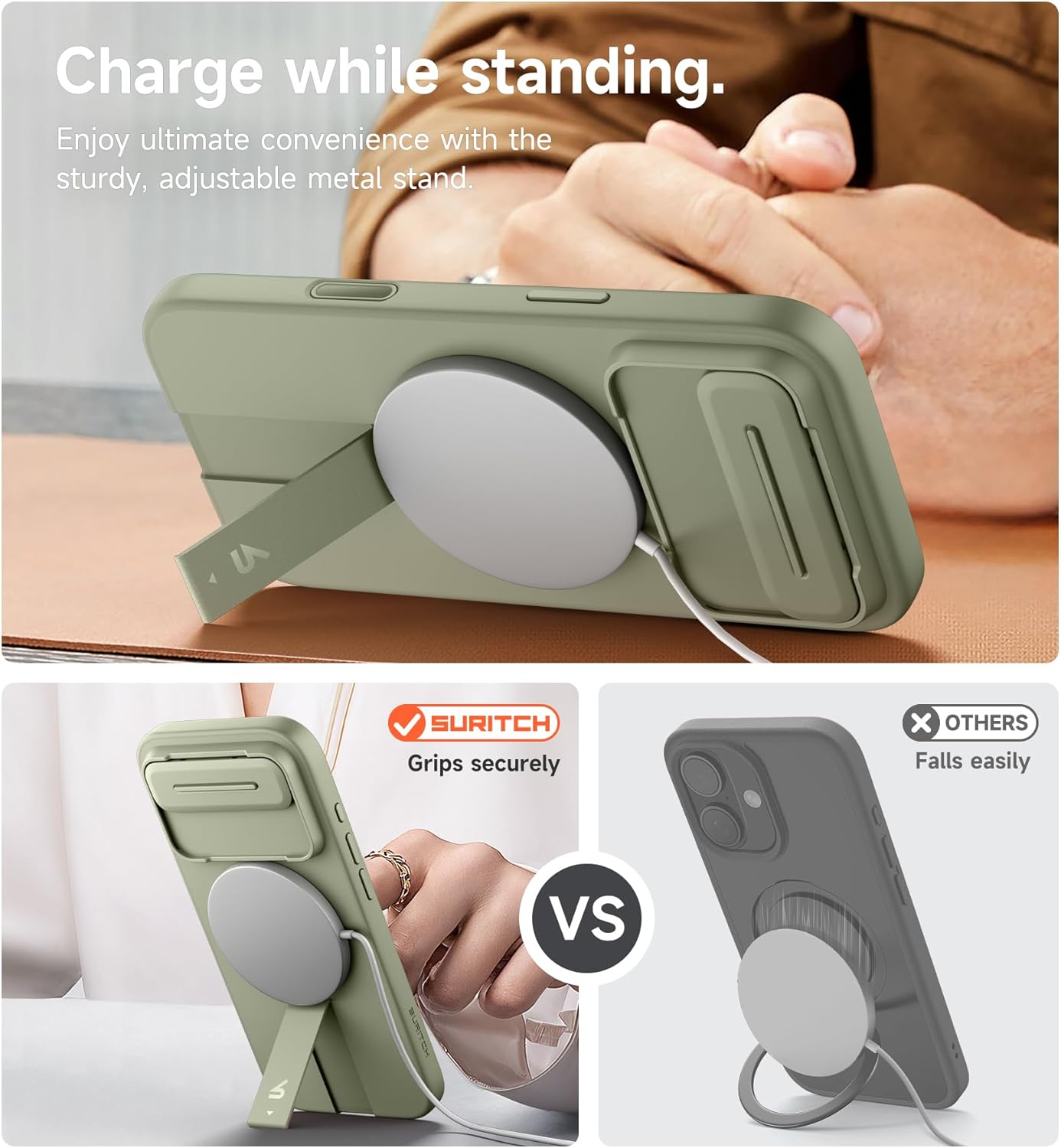 SURITCH for iPhone Air Case with Camera Control Cover, Camera Slide Cover and Adjustable Kickstand, Compatible with MagSafe, Shockproof Bumper Protective Cases for iPhone 17 Air 6.5 Inch, Green