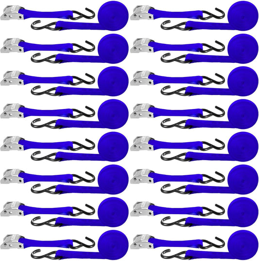 16 Pcs Cambuckle Tie Down Straps 1763lbs Break Strength Securing Straps 1'' x 15 ft Cambuckle Tie Downs with S Hook for Motorcycle, Kayak, Car, Truck, Boat Moving, Securing Cargo(Blue)
