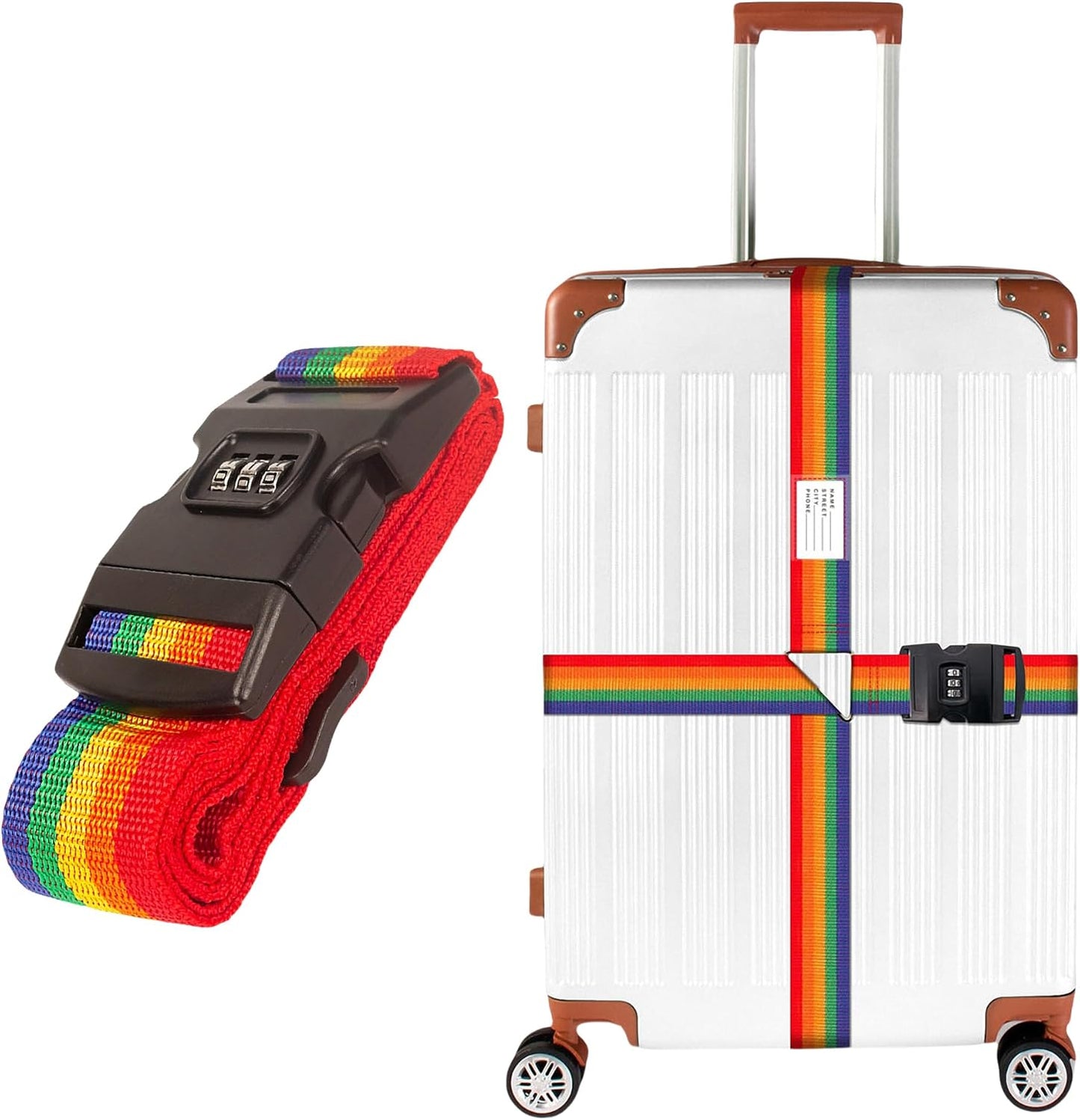 Nylon Luggage Straps for Suitcase Security Identification Accessories,Heavy Duty Packing Belt with Buckle Adjustable Length for 20"-34" Size Travel Case, 1 Pack Rainbow Colors 4M Length