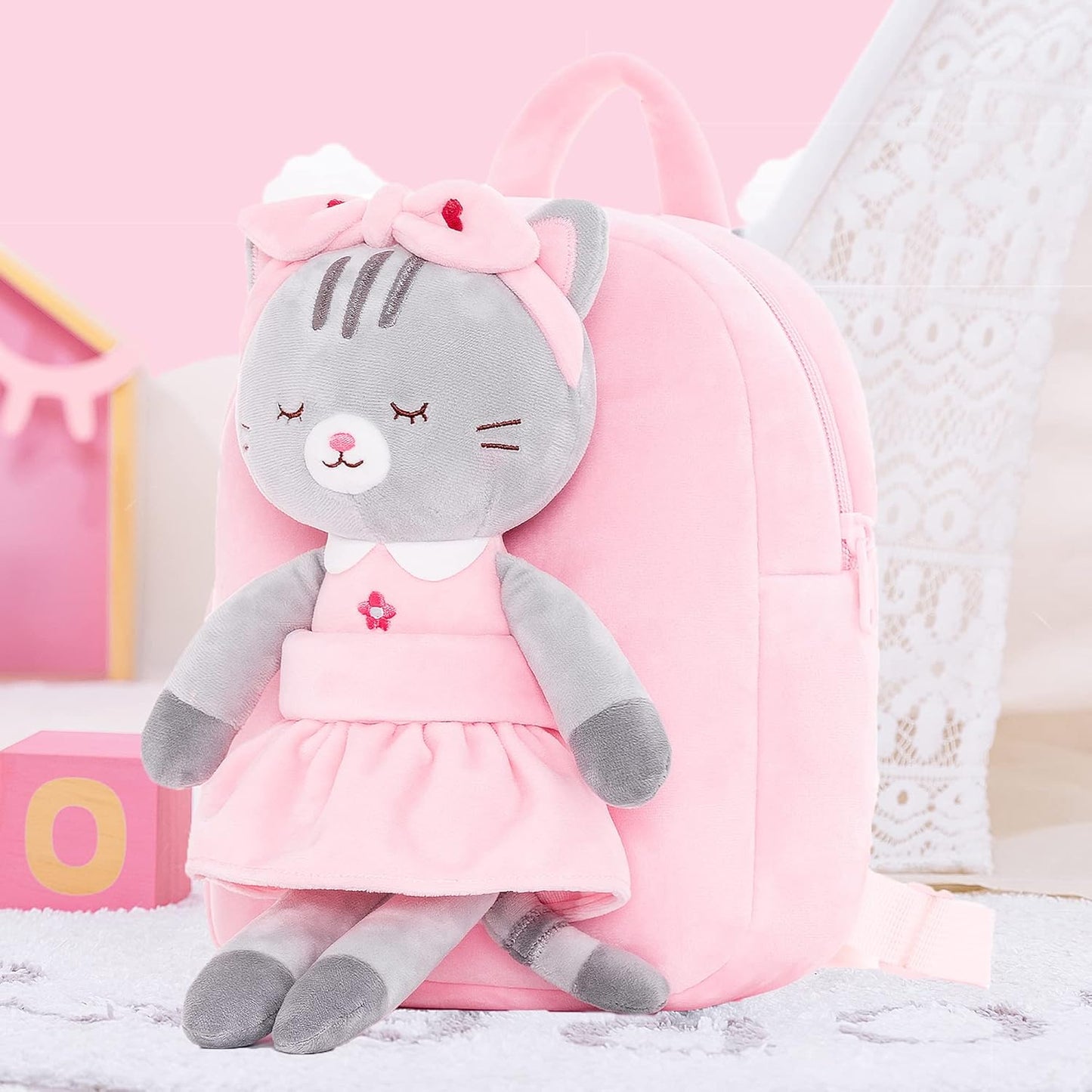 Lazada Cat Toddler Backpack Kitty Kids Backpacks for Girls with Detachable Cat Toy 10 inch
