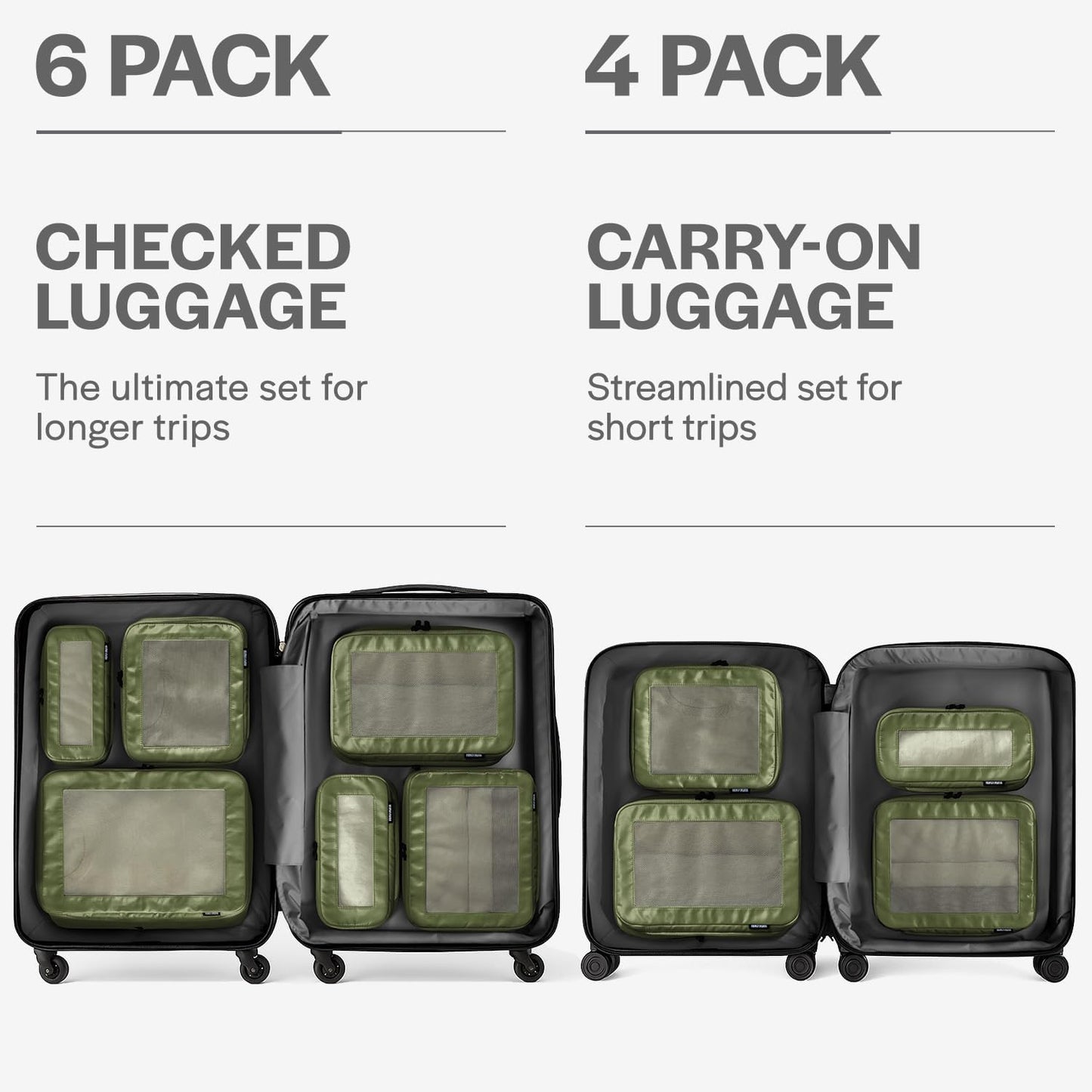 Aerotrunk Compression Packing Cubes for Travel - Luggage Organizer Bags - Double Zipper Packing Cubes for Suitcases (4-Pack, Olive)