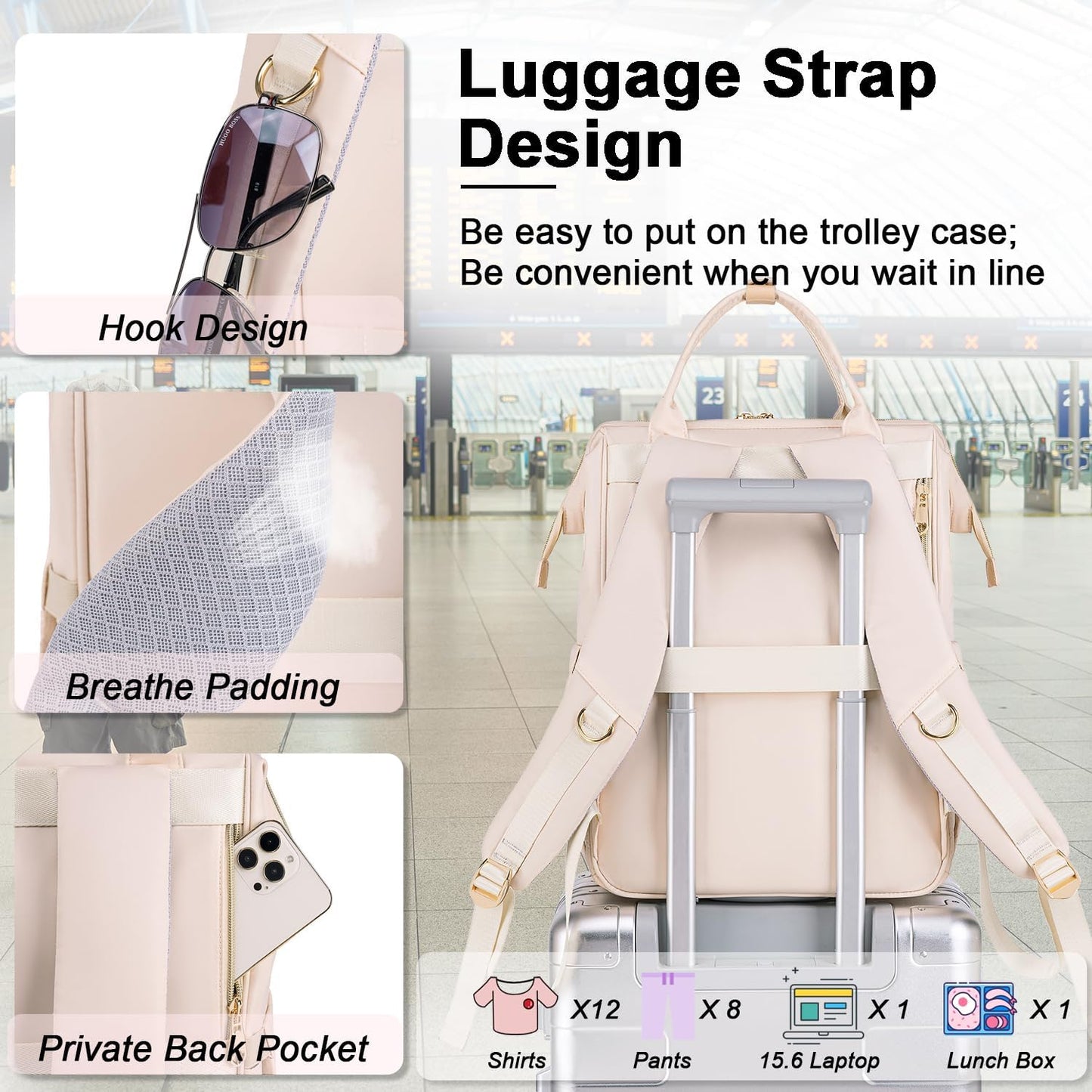 Weitars Lunch Backpack For Women,15.6 Inch Laptop Backpacks For Womens Back pack, Travel Backpacks,Work Back packs For Women (Beige)