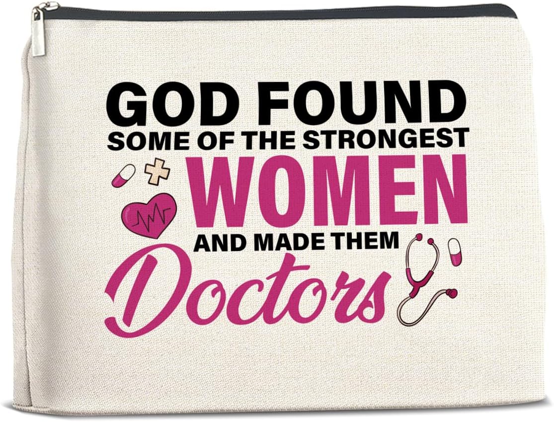 Doctor Gifts Makeup Bag, Thank You Gifts for Doctors, Medical Student Graduation Gift, New Doctor Gifts, God Found Some of the Strongest Women And Made Them Doctors Zipper Makeup Pouch