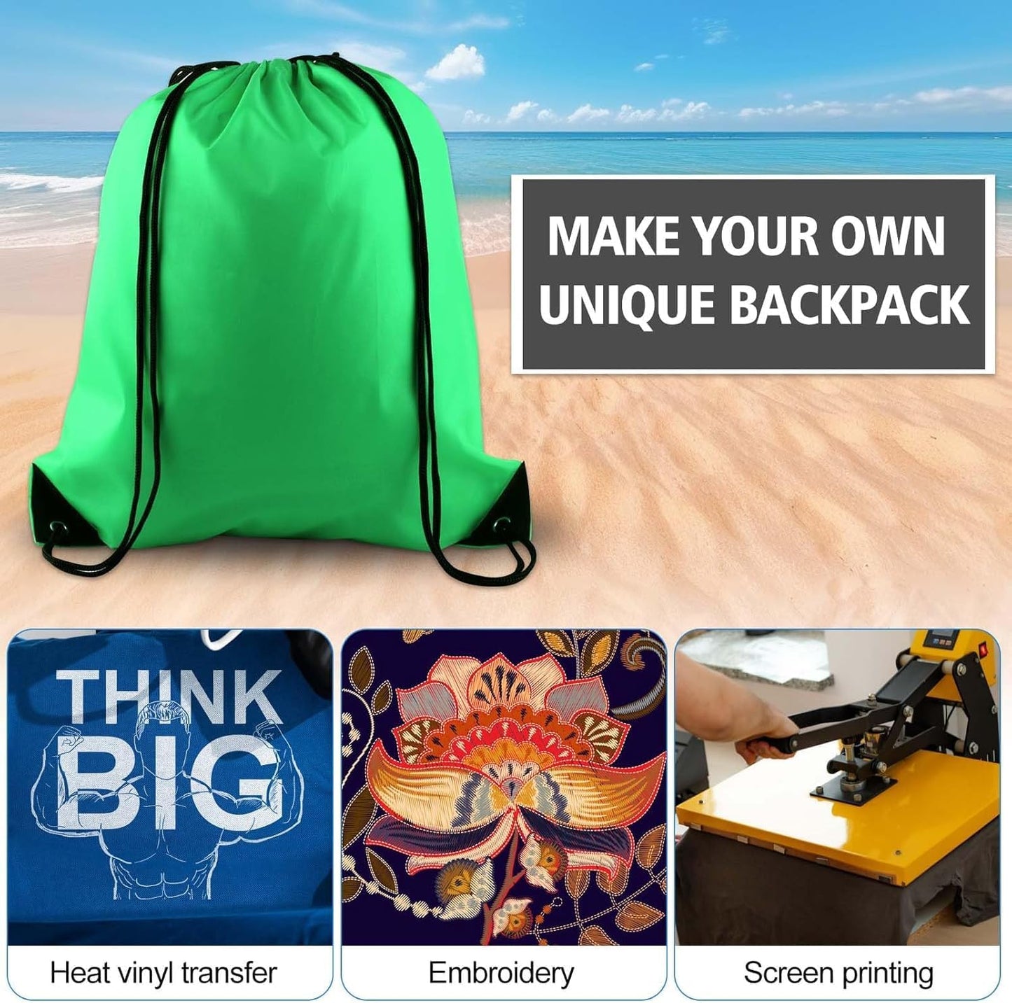 PLULON 25 Pcs Green Drawstring Backpack Bags Bulk String Backpack Cinch Sack Pull Sport Gym Backpack Bags for Yoga Traveling Outdoor Sports