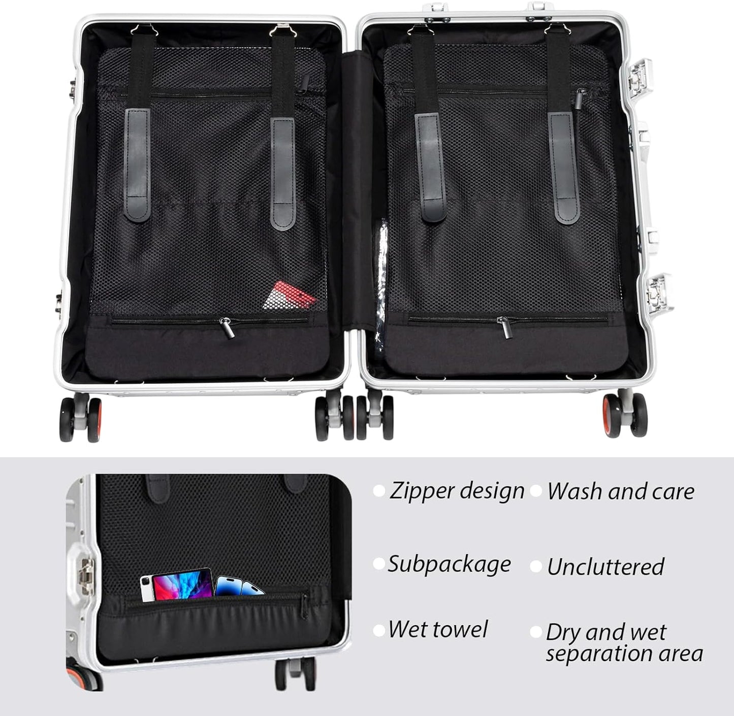 Tmore Aluminum Frame Luggage with Spinner Wheels, with TSA Locks Hard Shell Suitcase, Business 24" Red M