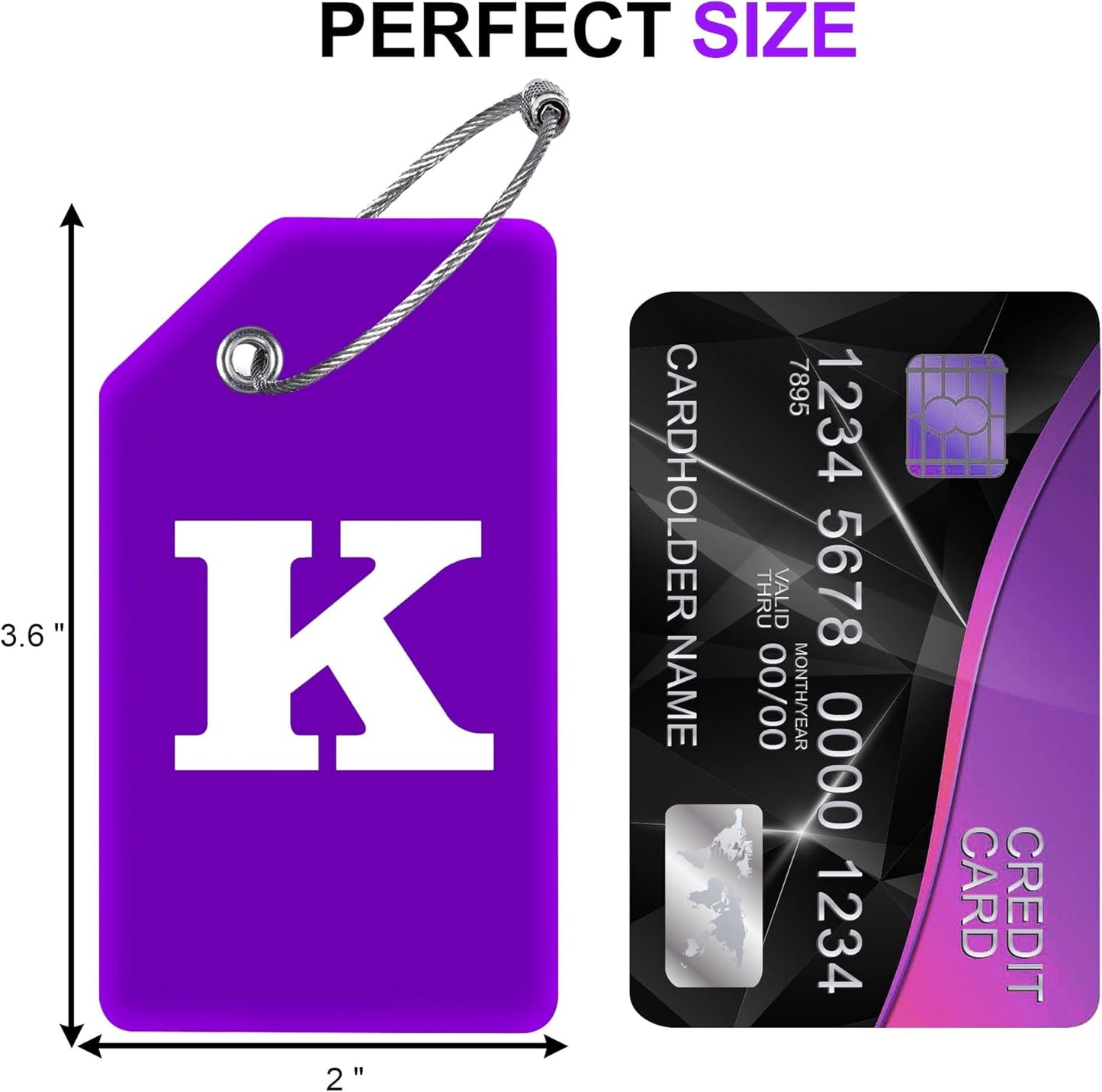 Gostwo 2 Pack Silicone Luggage Tags for Suitcases, 26 Initial Letter Baggage Labels Handbag School Bag Suitcase Instrument Tag with Stainless Steel Loop(Purple) (Letter K)