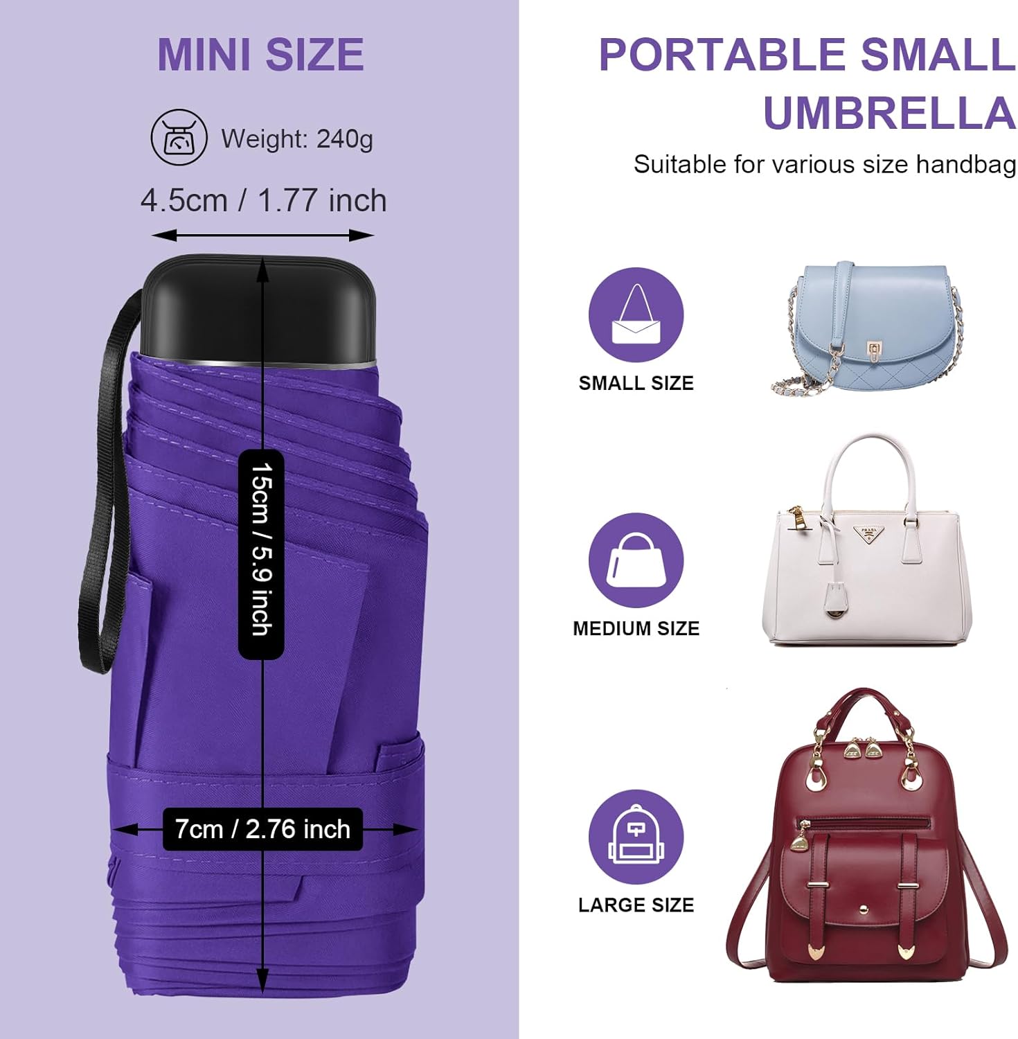 LEAGERA Compact Travel Umbrella with Case - Mini Umbrella for Purse, Small Lightweight &Tiny Design