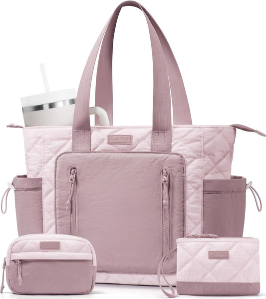 Puffer Tote Bag for Women, Lightweight Puffy Work Laptop Handbag Teacher Nurse Quilted Shoulder School Daily Travel Gym Bags