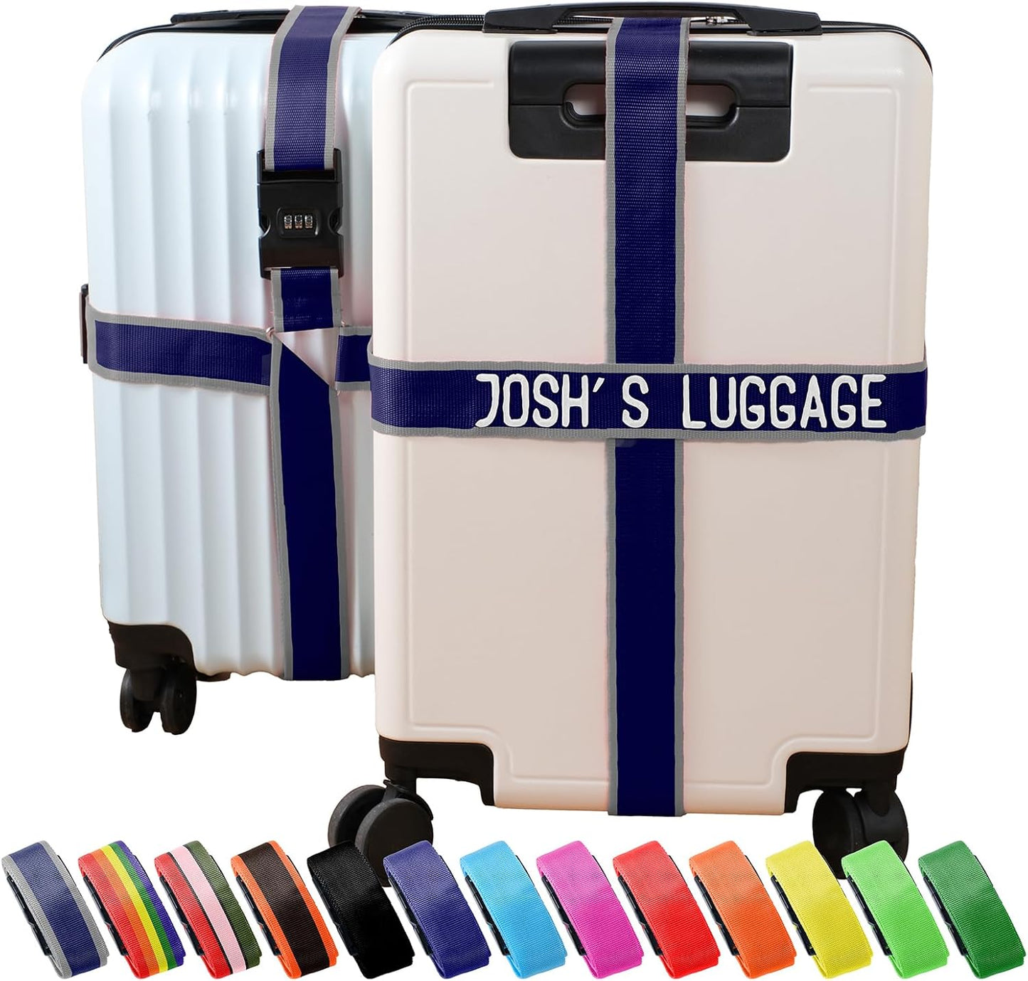 Personalized Luggage Straps with Embroidered Names/Letters - Premium Quality, Anti-Slip & Adjustable - 13 Colors, Stainless Steel 3-Digit Lock, Fits All Suitcases