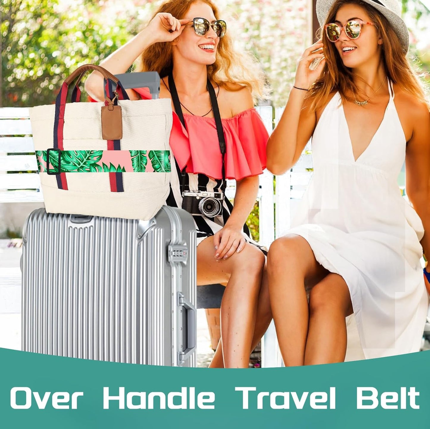Slohif Luggage Straps for Suitcases Travel Belt Accessories Luggage Connector Identifiers Over Handle with Buckle Unique Nylon Adjustable Strap for Sleeping Bag Car Seat Boho Leaf(2 Pack)