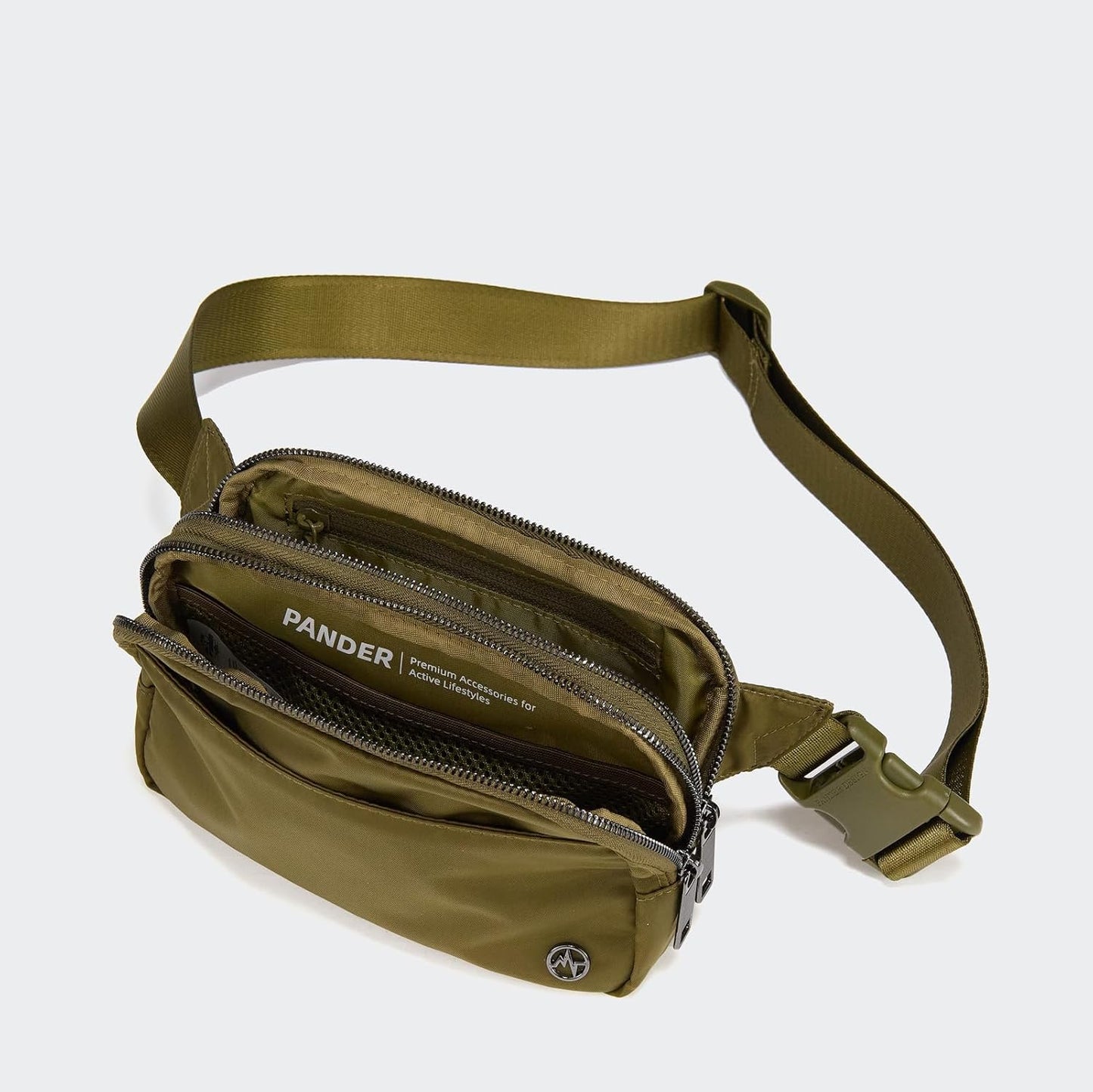 Pander Everywhere Belt Bag for Women, 5 Zipper Pockets Nylon Crossbody Fanny Pack Purse (Dark Moss)