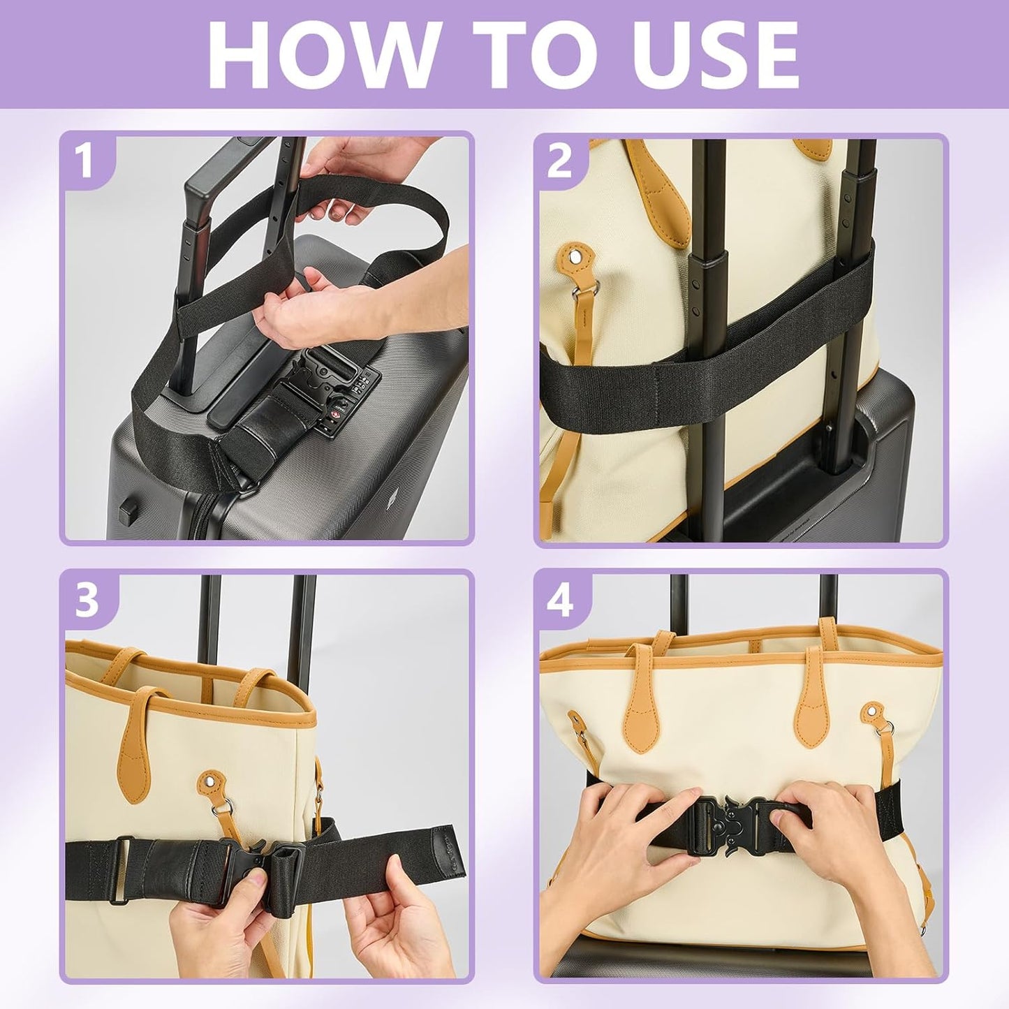 Travel Belt for Luggage, Adjustable Luggage Straps, Add a Bag Luggage Strap for Carry On Bag, Personalized Travel Accessories for Women & Men (Purple)