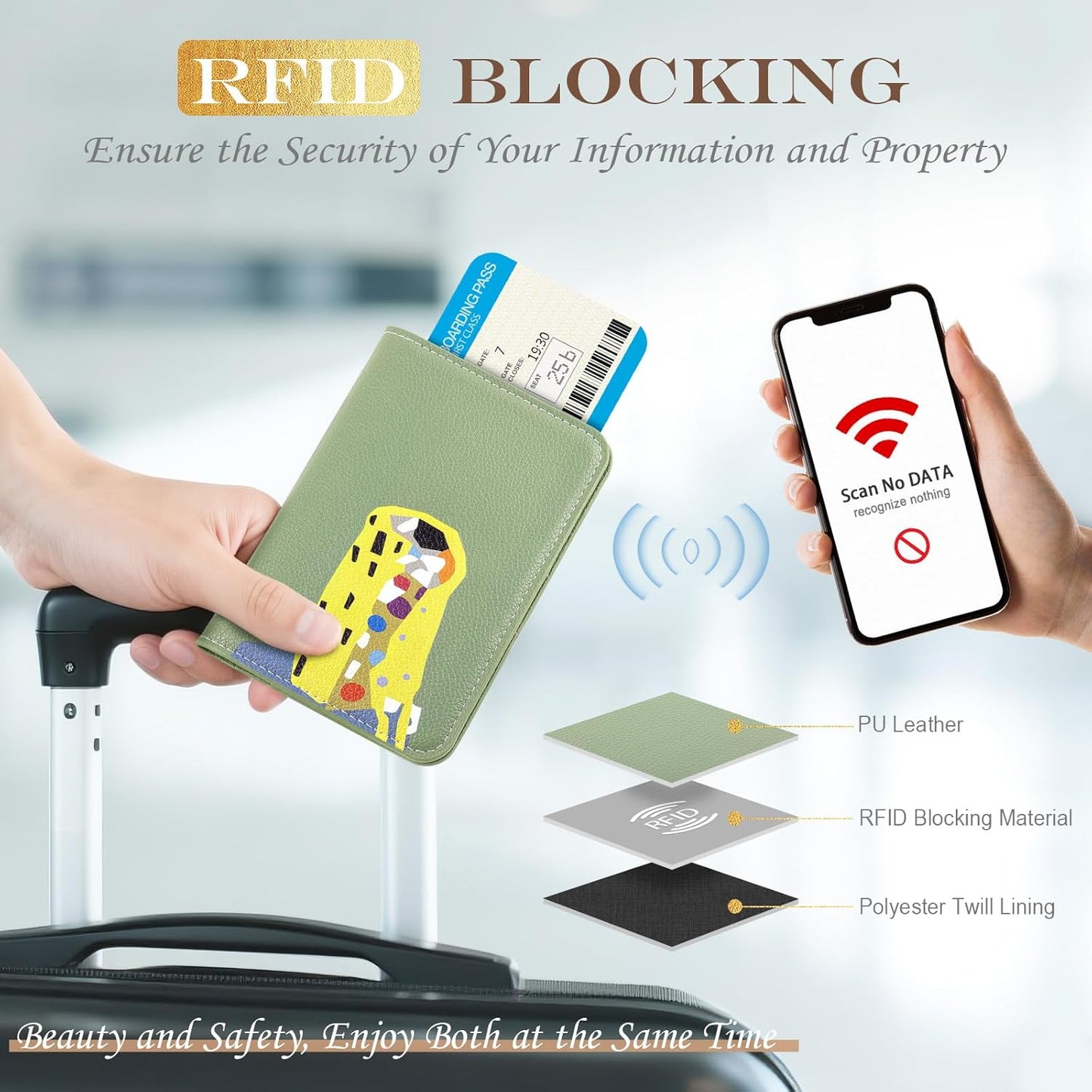 Lychii Passport Holder, Slim Passport Cover Travel Wallet with RFID Blocking, PU Leather Protector Pouch Protective Case for Passports, Boarding Pass, ID Cards