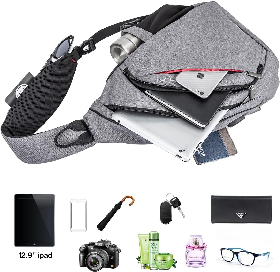 mixi Sling Bag Men Backpack Unisex One Shoulder Bag Hiking Travel Backpack Crossbody with USB Port