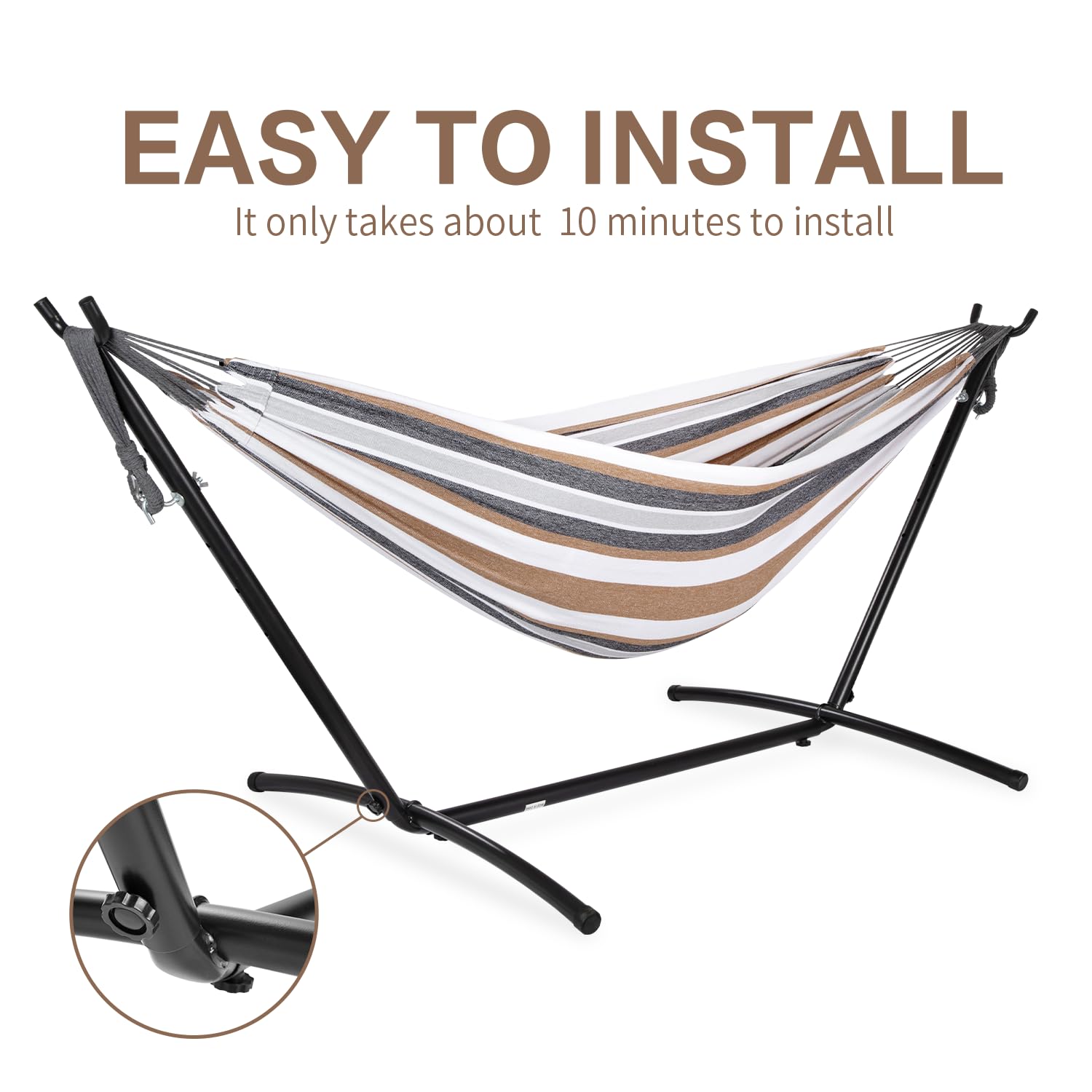 PNAEUT Double Hammock with Stand for Outside, Heavy-Duty, Portable (Coffee)