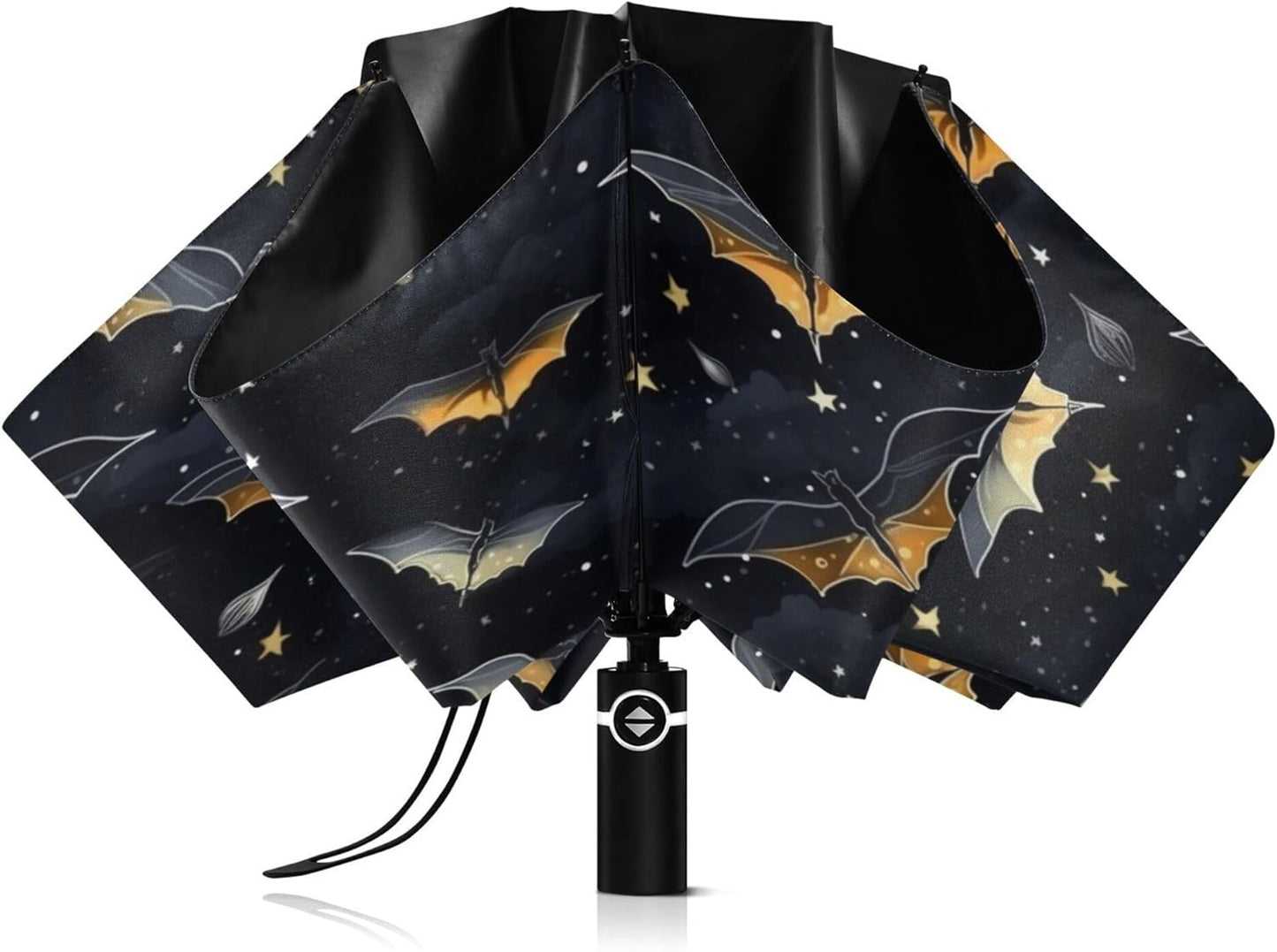 Automatic Folding Umbrella Windproof Strong, UV Protection Compact Black Gothic Moon Spider Webs and Bats Sun Rain Sun Rain Travel Umbrellas for Women Men