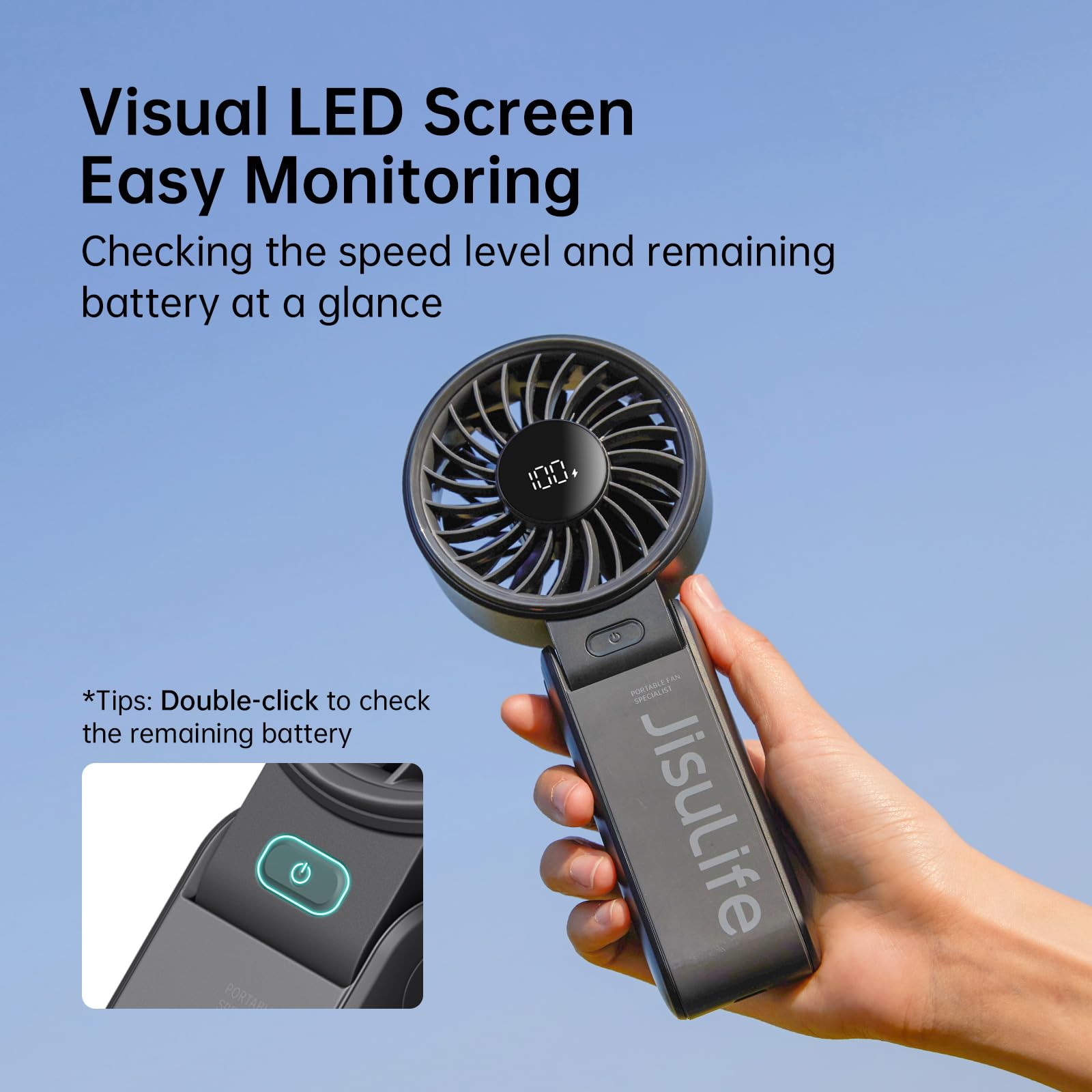 JISULIFE Portable Handheld Fan Life7: 3-in-1 Hand, Desk & Neck Fan-Black
