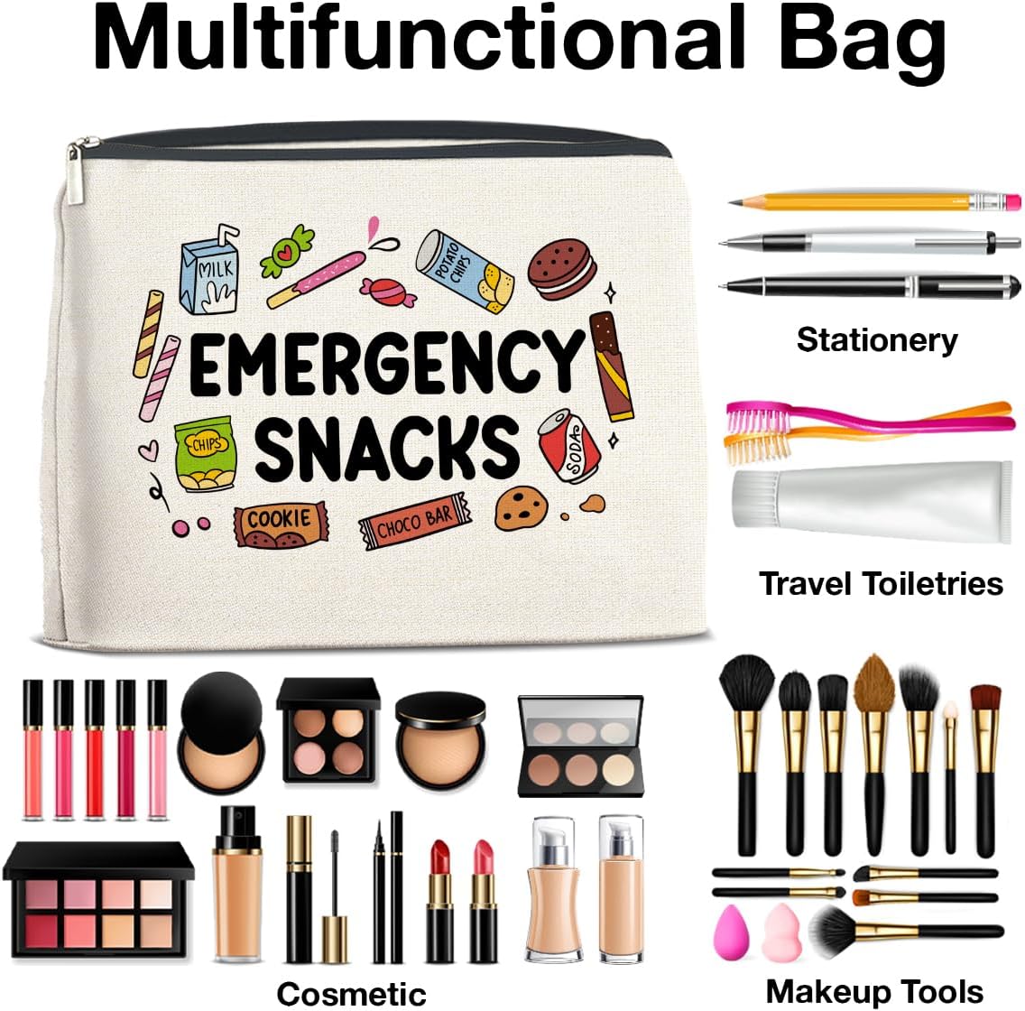 Snack Lover Gifts for Women, Foodie Gifts Makeup Bag, Emergency Snacks Zipper Makeup Pouch