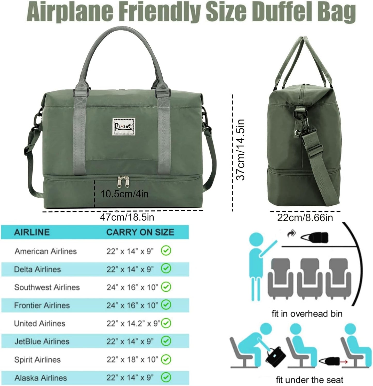 Large Travel Duffle Bag Weekender Bags for Women with Shoes Compartment, Travel Duffel Tote Carry on Overnight Bag for Travel Business Trips, Sport Yoga Gym Bag with Wet Pocket (Olive Green-A)