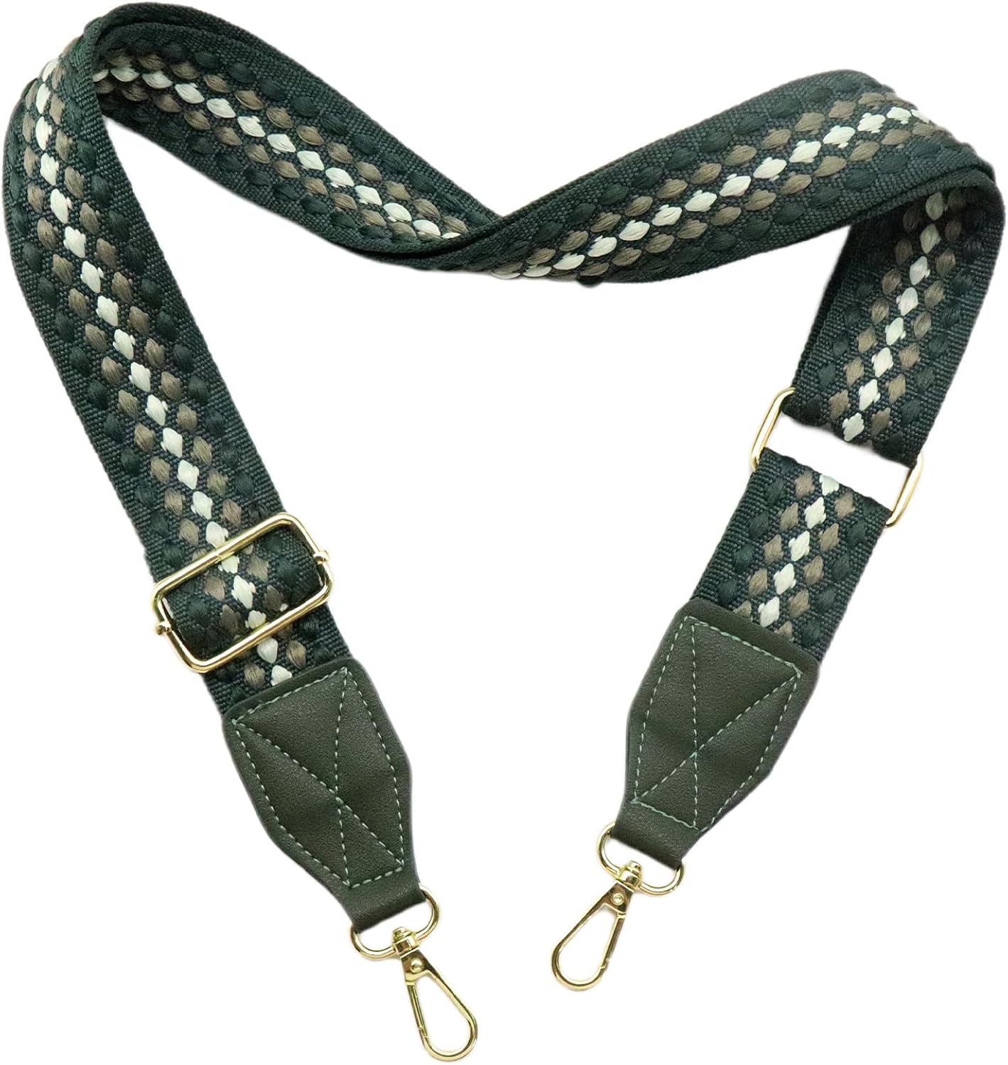 Adjustable Purse Strap with Green Leather End - 1.5" Wide Handbags, Camera, Guitar, Phone & Crossbody Bag Replacement Shoulder Straps(Gold Hardware)