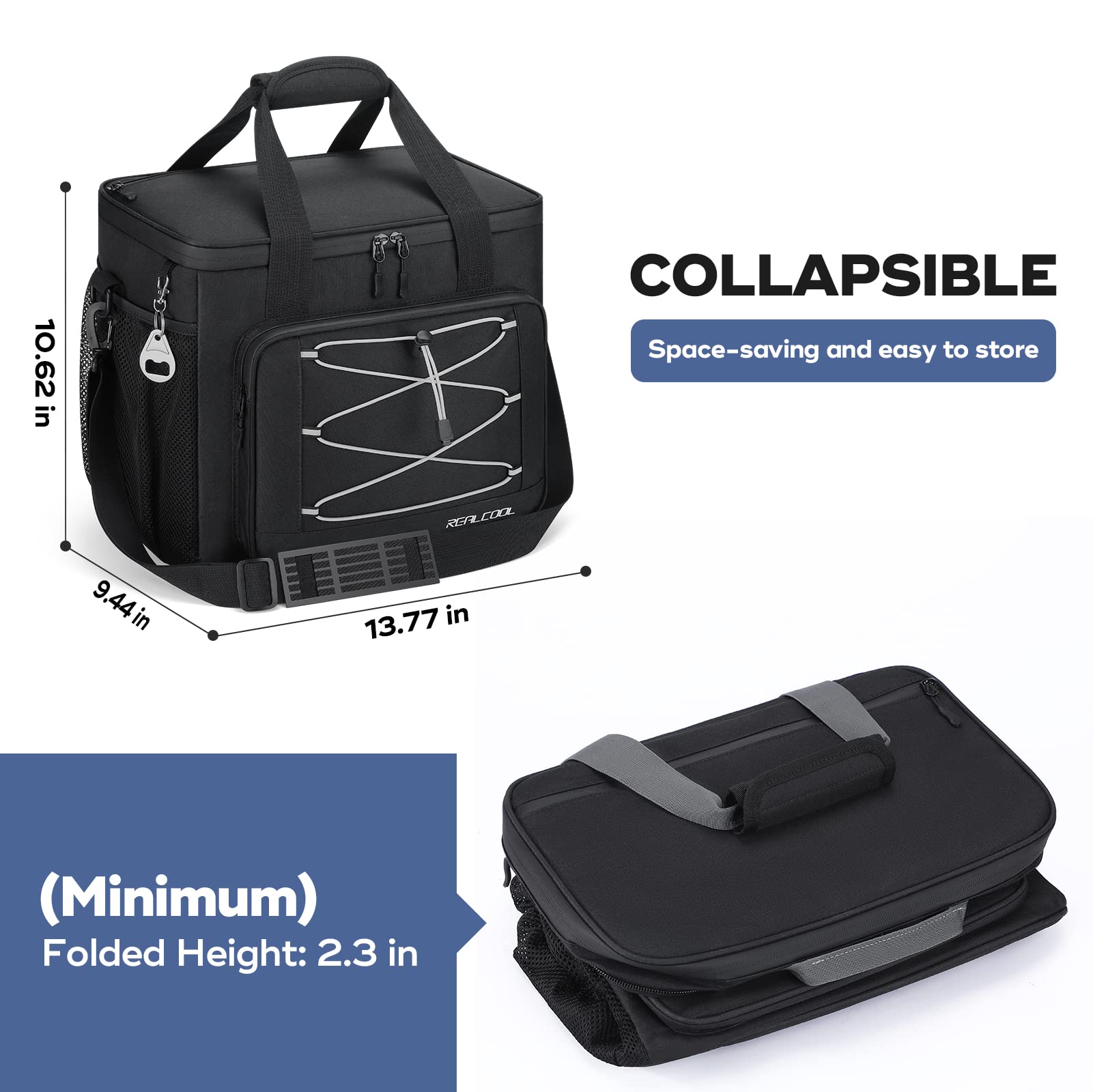RealCool 35 Can Collapsible Soft Cooler, Leakproof Insulated Ice Chest Bag