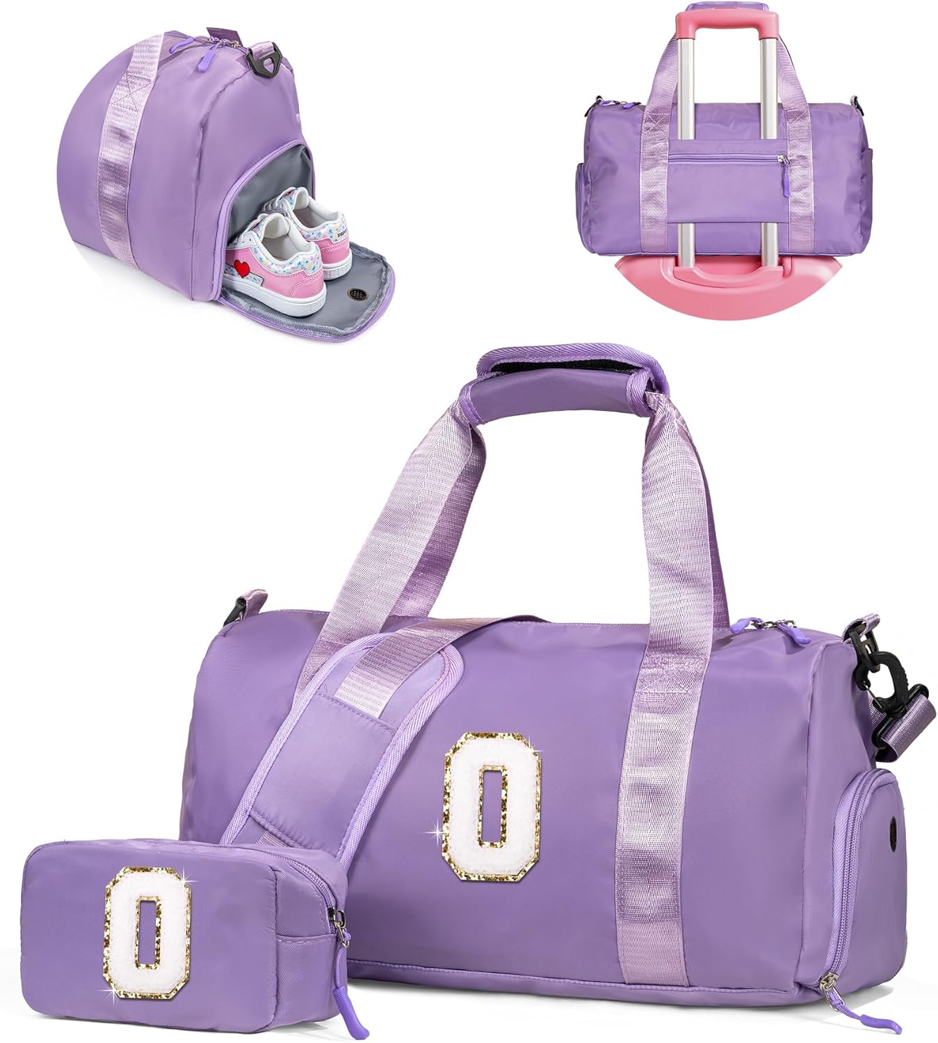 Stocking Stuffers Girls-Girl Gym Bag with Shoe Compartment, Kid Personalized Weekender Overnight Bags, Initial Travel Tote with Makeup Pouch, Gift Ideas for Niece Sister (Letter O)