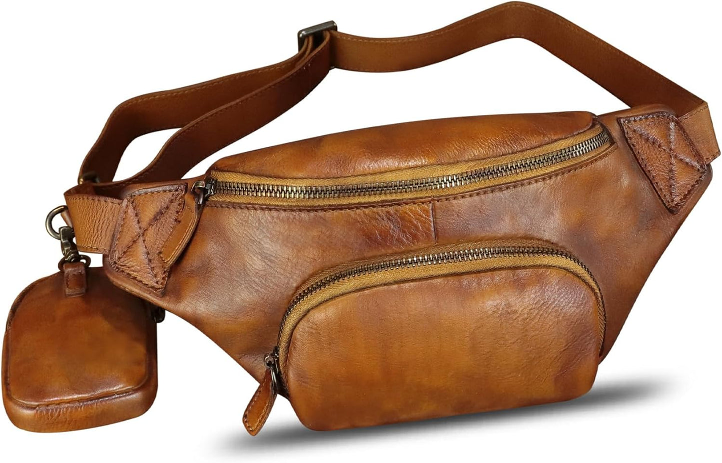 Genuine Leather Waist Bag Hip Bag Fanny Packs for Women and Men Real Leather Fanny Bag Sling Bag Crossbody Bags Chest Purses (Brown)