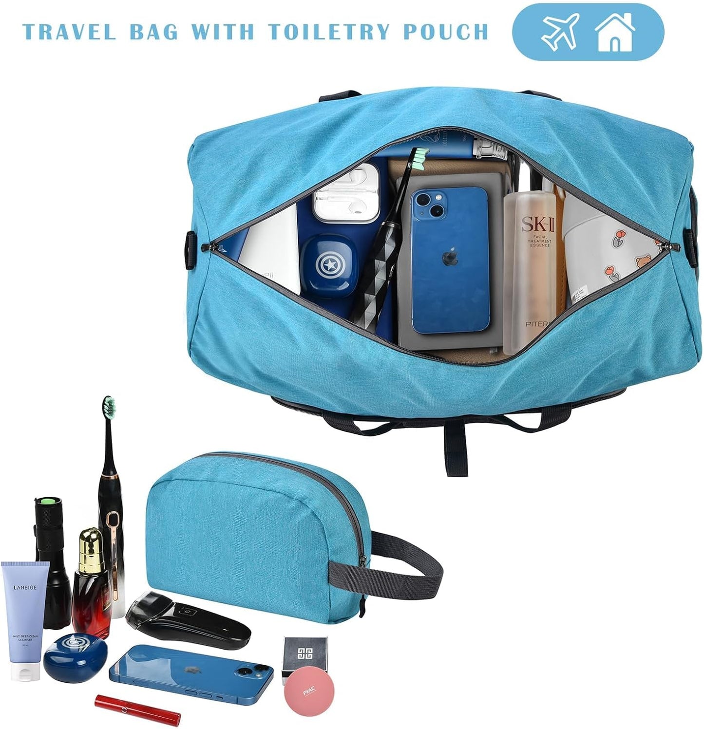 Felipe Varela Duffle Bag with Shoes Compartment and Adjustable Strap,Foldable Travel Duffel Bags