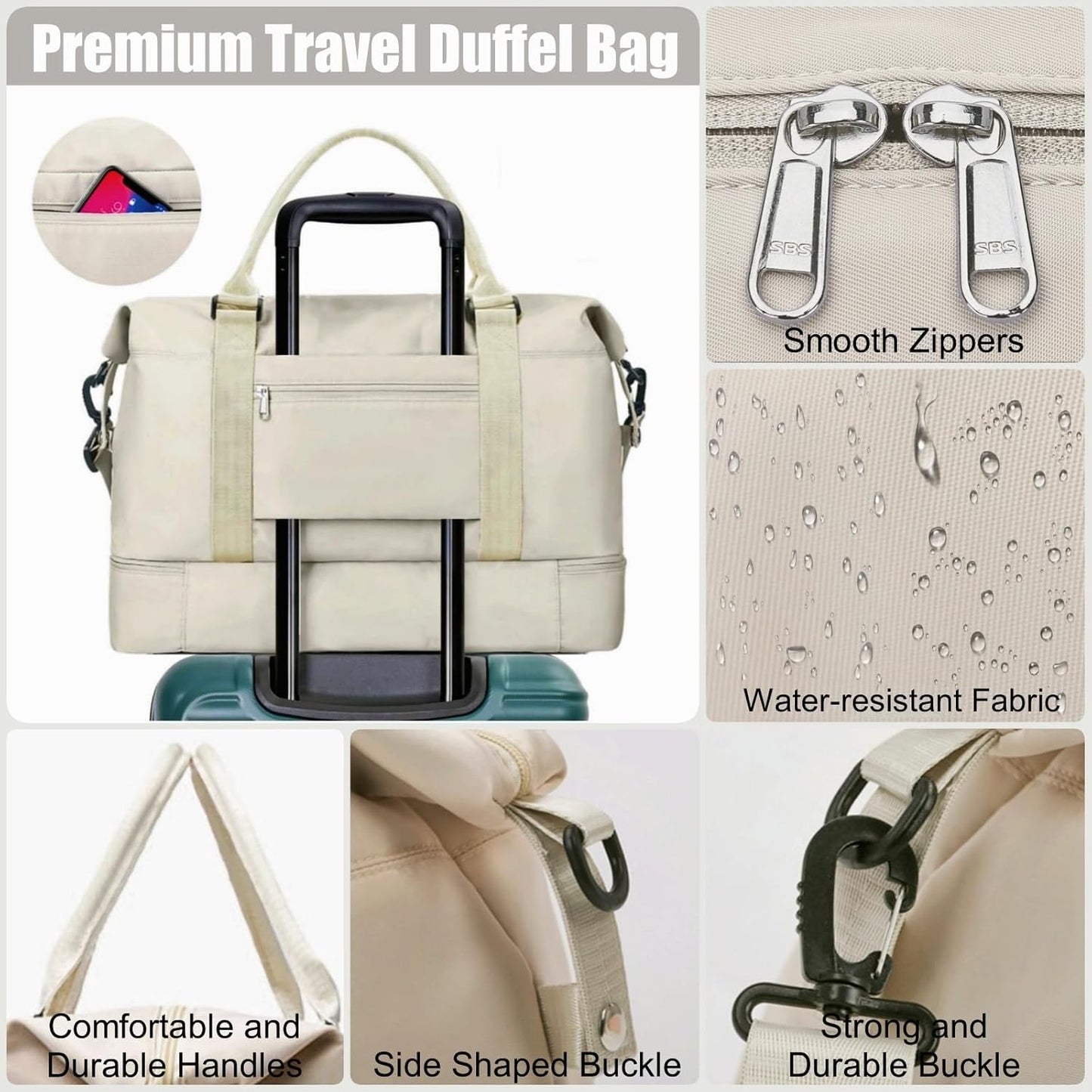 Large Travel Duffle Bag Weekender Bags for Women with Shoes Compartment, Travel Duffel Tote Carry on Overnight Bag for Travel Business Trips, Sport Yoga Gym Bag with Wet Pocket (Beige)