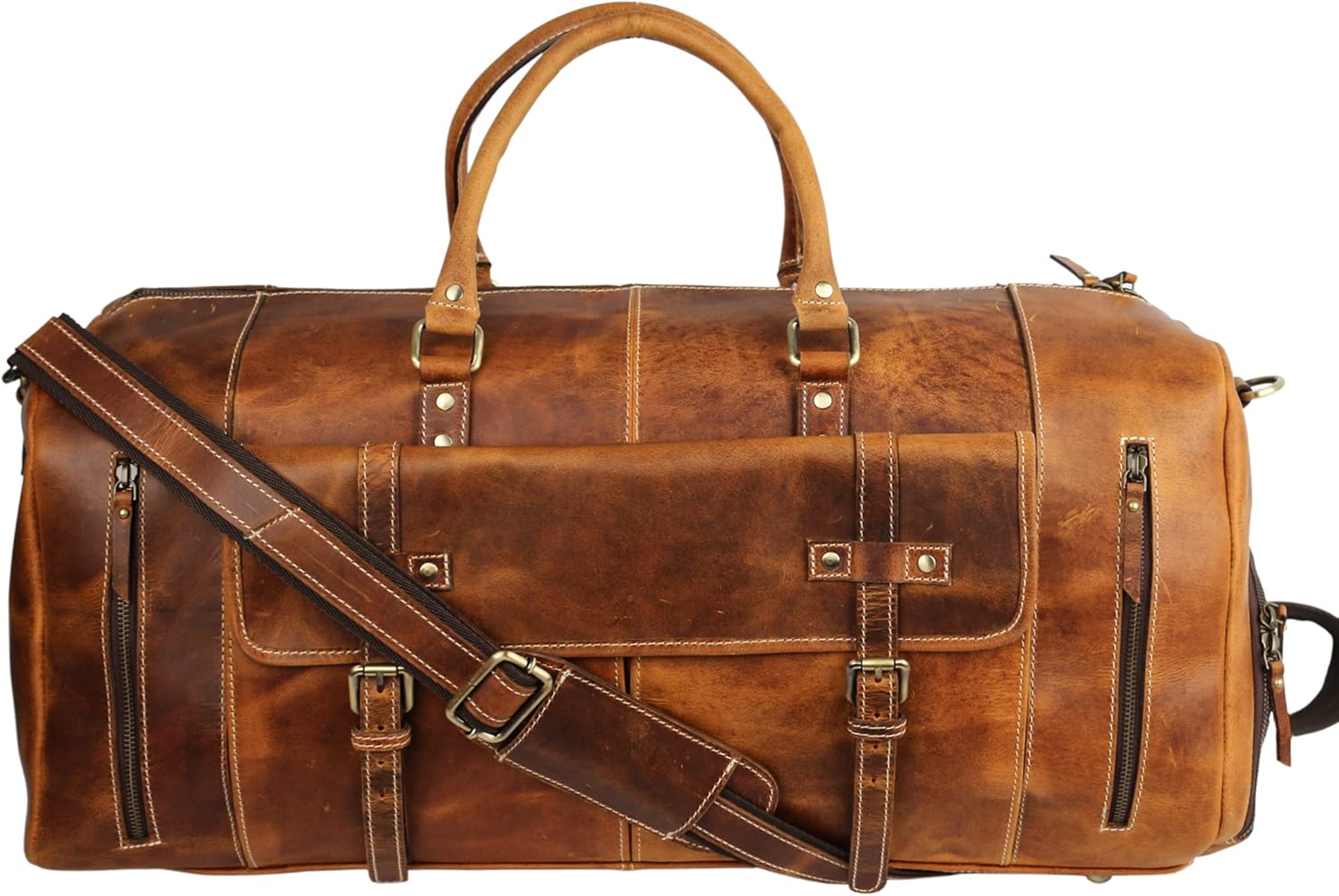 KomalC Leather Duffel Bags for Men and Women Full Grain Leather Travel Overnight Weekend Leather