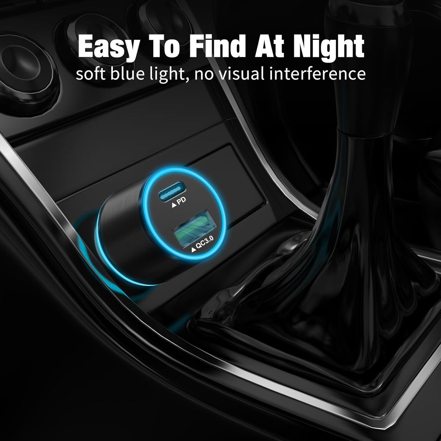 38W USB C Car Charger Adapter, 20W Fast USB-C & 18W Rapid QC3.0 Ports, 12V Cigarette Lighter Adapter for iPhone 17/16 /15, Google Pixel, Samsung, Android Phones Auto Accessories for Men - Black