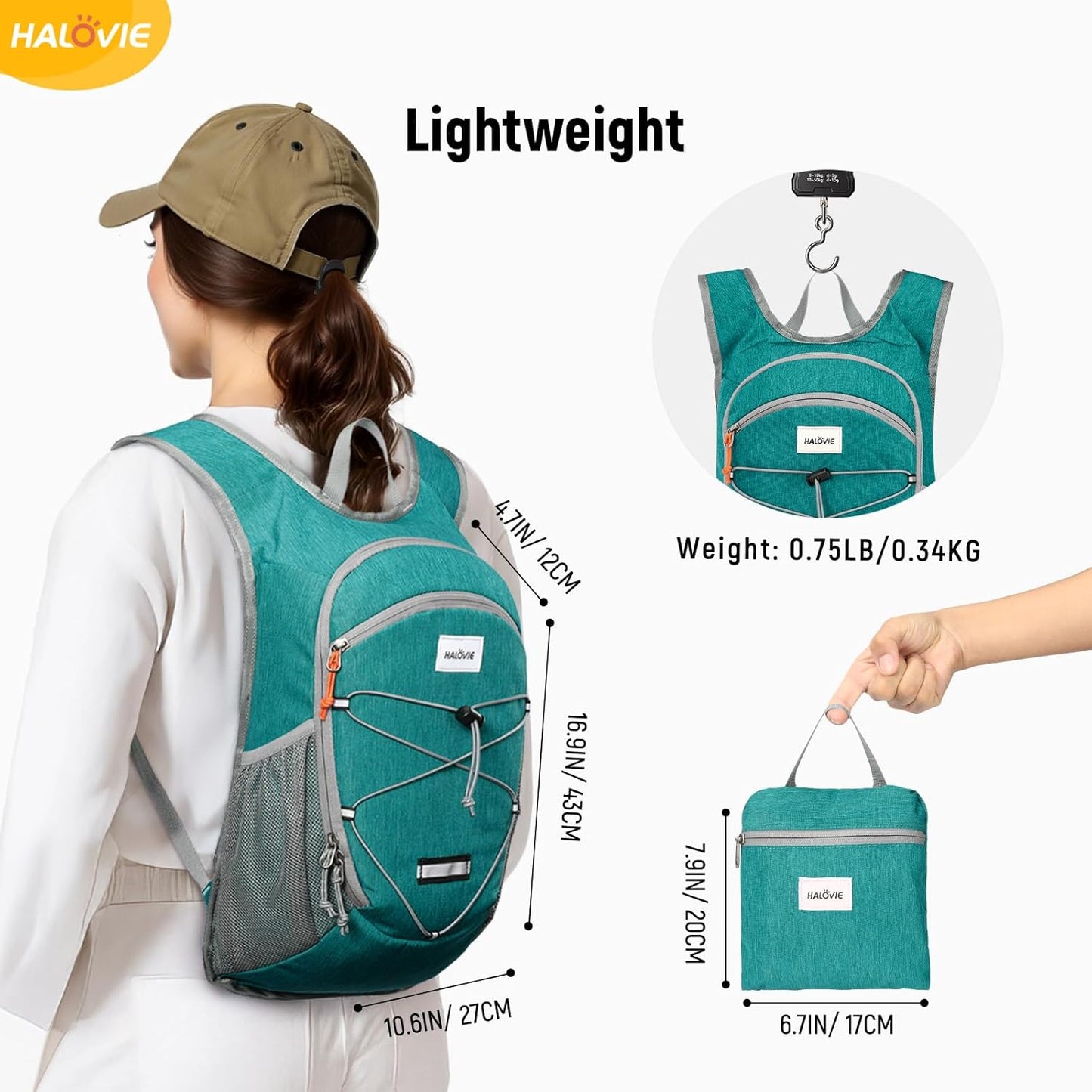 HALOVIE 15L Foldable Hiking Backpack Phone Pocket Lightweight Travel Daypack with Chest Strap Small