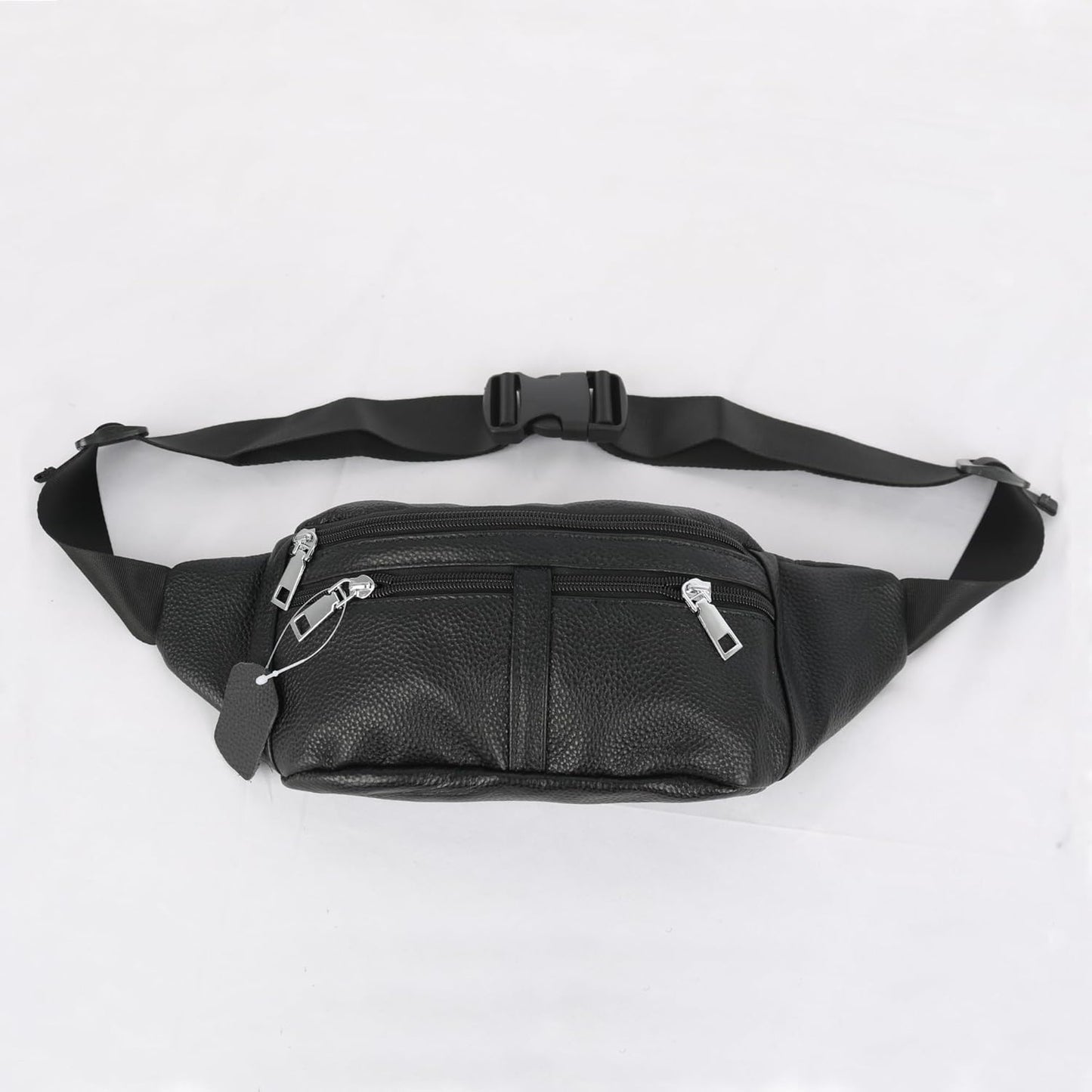 leather Fanny pack, Outdoor travel waist Pack Cowhide Leather Large Size 6 Pockets waist bag.Suitable for outdoor mountaineering, travel, camping, cycling, running, etc.（black-C）