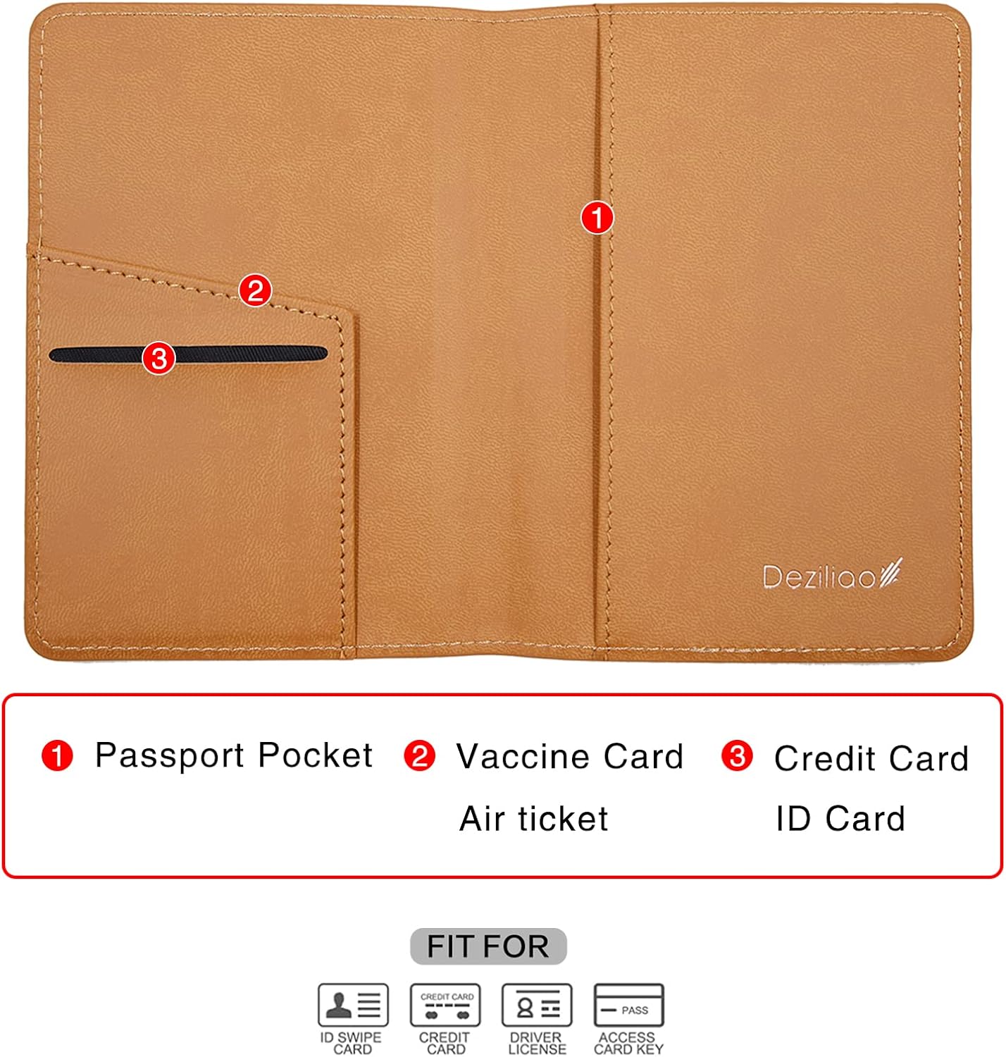 Deziliao Passport Wallet, Faux Leather, Lightweight, Waterproof, Rfid Blocking, Slim, Brown