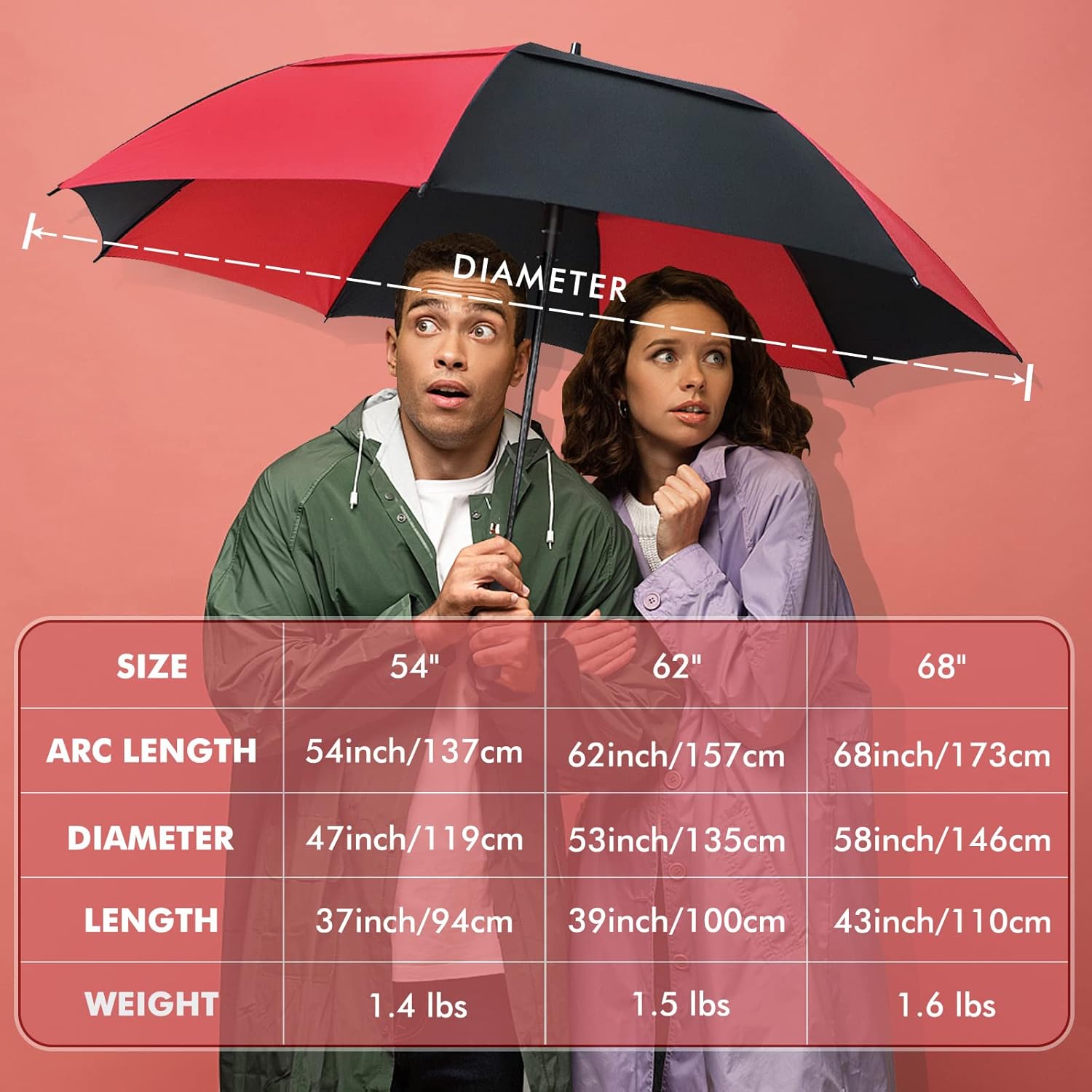 NINEMAX Golf Umbrella 51/54/62/68 Inch Automatic Open, Large Double Canopy Vented Oversize Stick