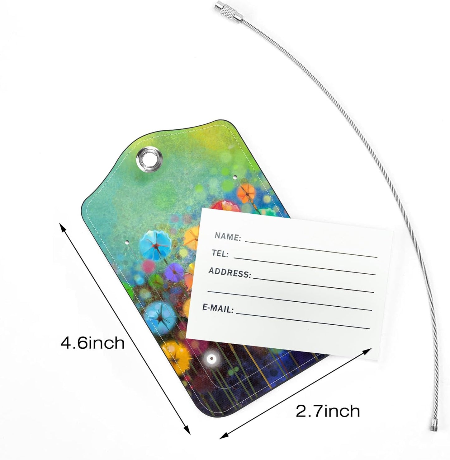 2 Pack Luggage Tags,Floral Watercolor Painting PU Leather Idea Baggage Tag with ID Labels Privacy Cover Metal Ring Men and Women Travel Bag Labels