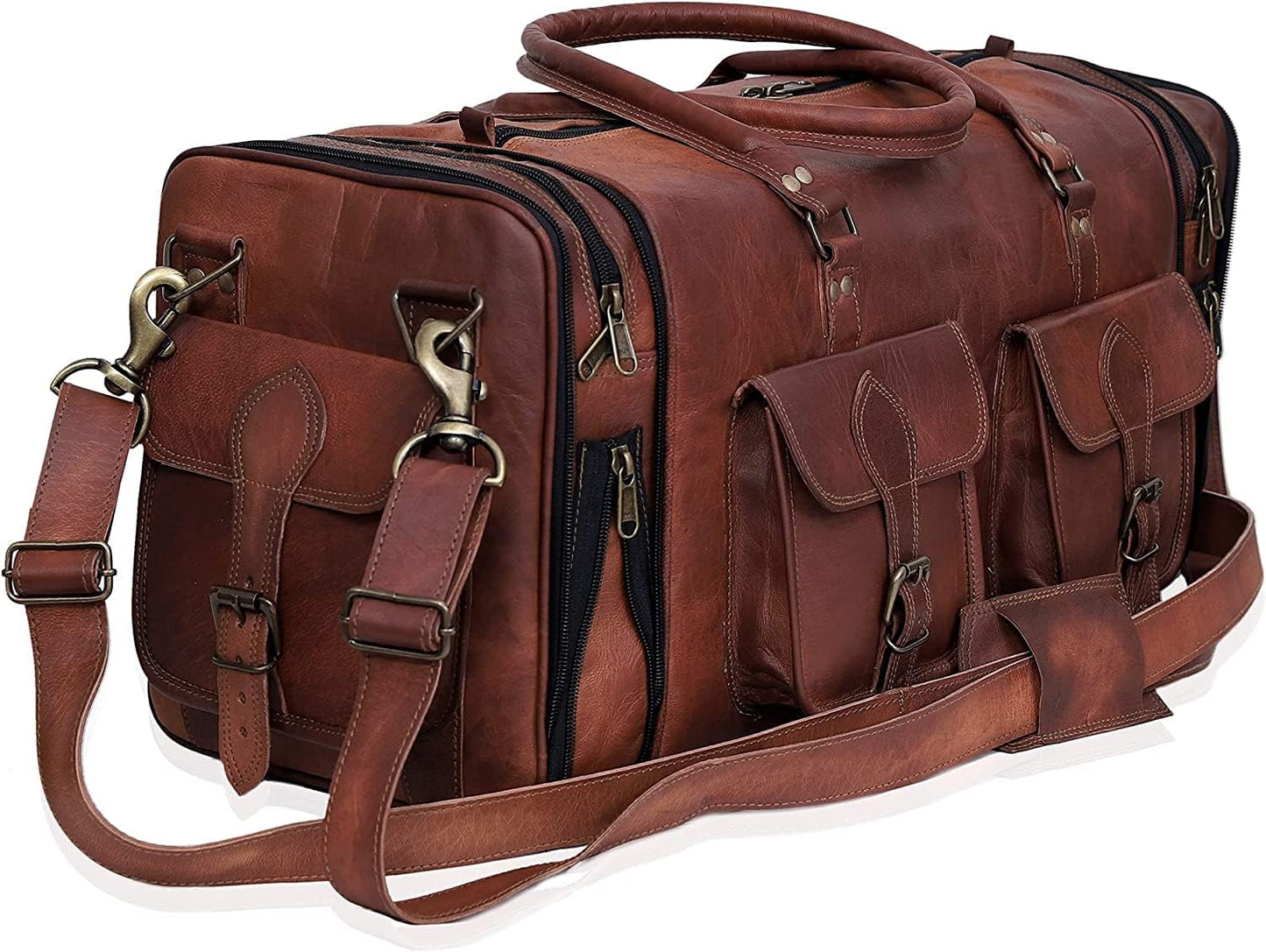 Handmade Vintage Travel Luggage 30 Inch Duffel Gym Sports Bag Weekender Travel Overnight Carry One Duffel Bag For Men (32 inch large)