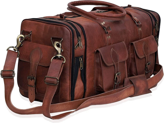 Handmade Vintage Travel Luggage 30 Inch Duffel Gym Sports Bag Weekender Travel Overnight Carry One Duffel Bag For Men (32 inch large)