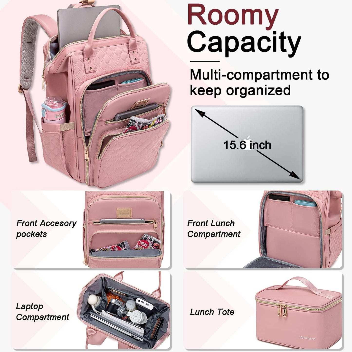 Weitars Lunch Backpack For Women,15.6 Inch Laptop Backpacks For Womens Back pack, Travel