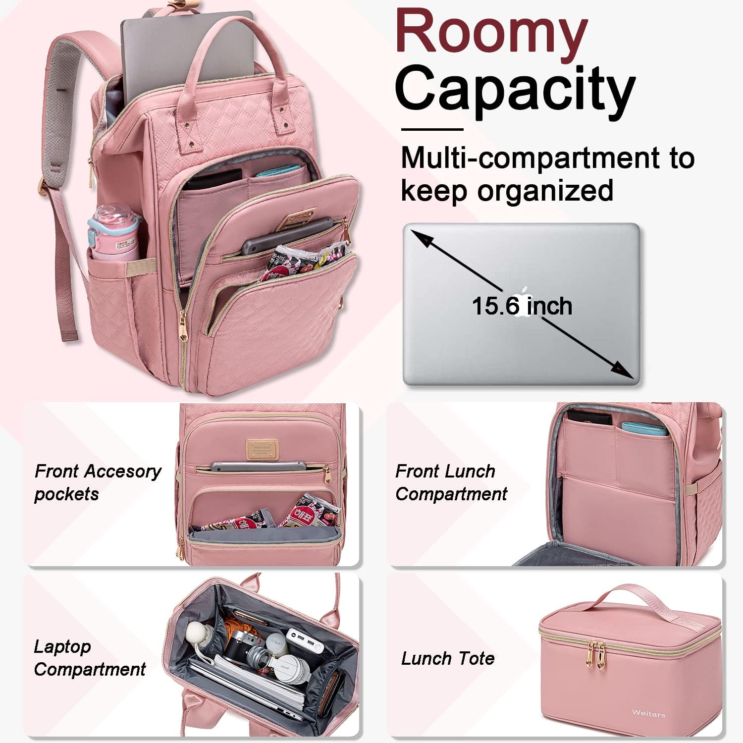 Weitars Lunch Backpack For Women,15.6 Inch Laptop Backpacks For Womens Back pack, Travel