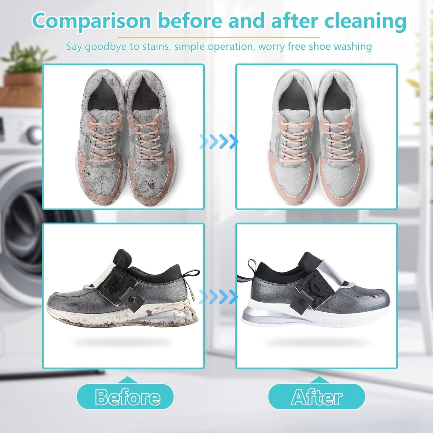 2Pcs Shoe Washing Machine Bag, Reusable Shoe Laundry Bag, Sneaker Washing Machine Bags, Shoe Cleaning Wash Bag with 360° Cleaning Fibers & Adjustable Drawstring, Fits Most Shoes Washer (Yellow)