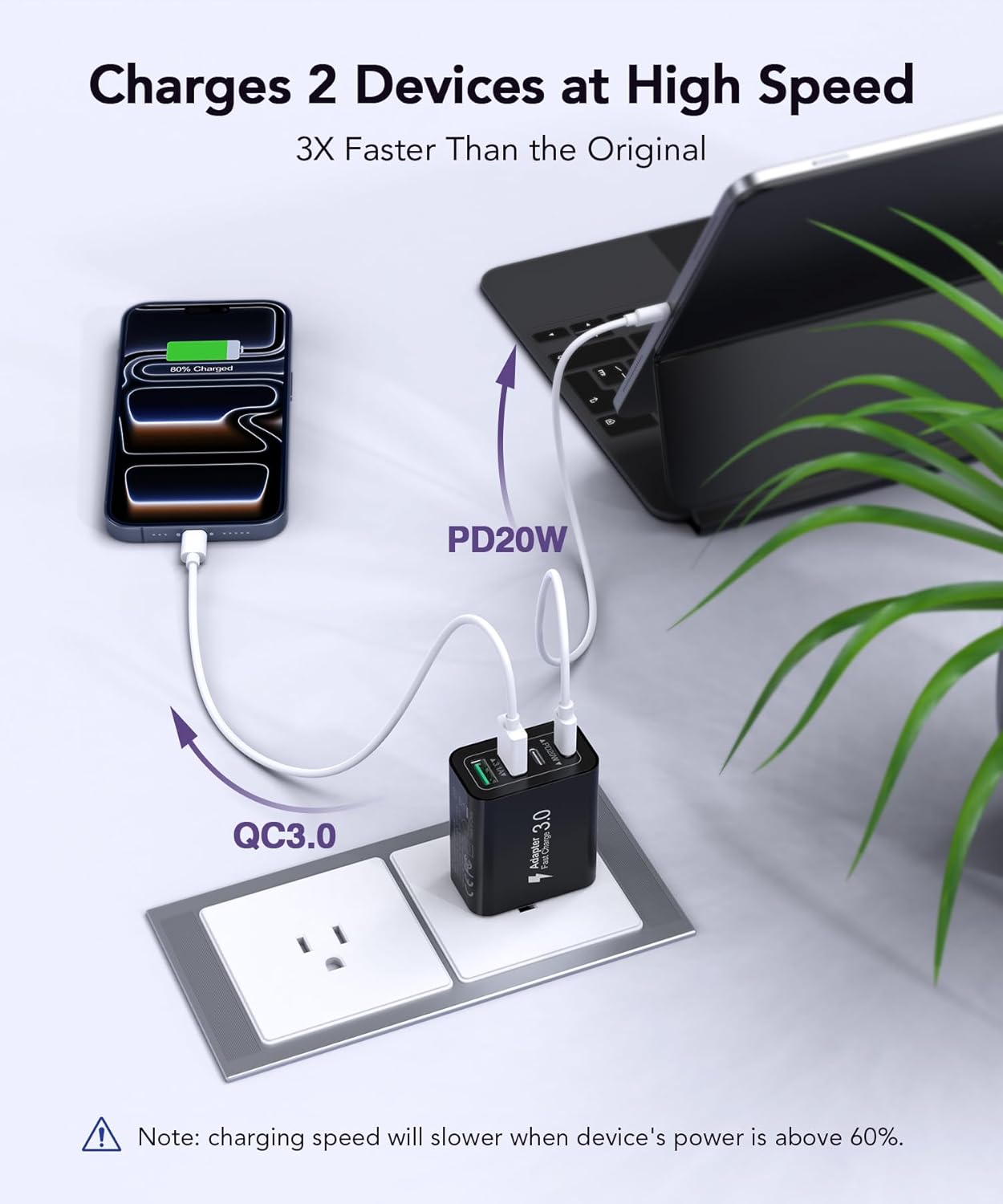 40W USB C Charger Block, 2-Pack 4-Port Type C Fast Charging Brick Dual PD&QC Wall Plug Adapter Power Brick for iPhone 13/14/15/16/17/Pro Max/Plus/iPad/Airpods/iwatch/Samsung Galaxy (Black)