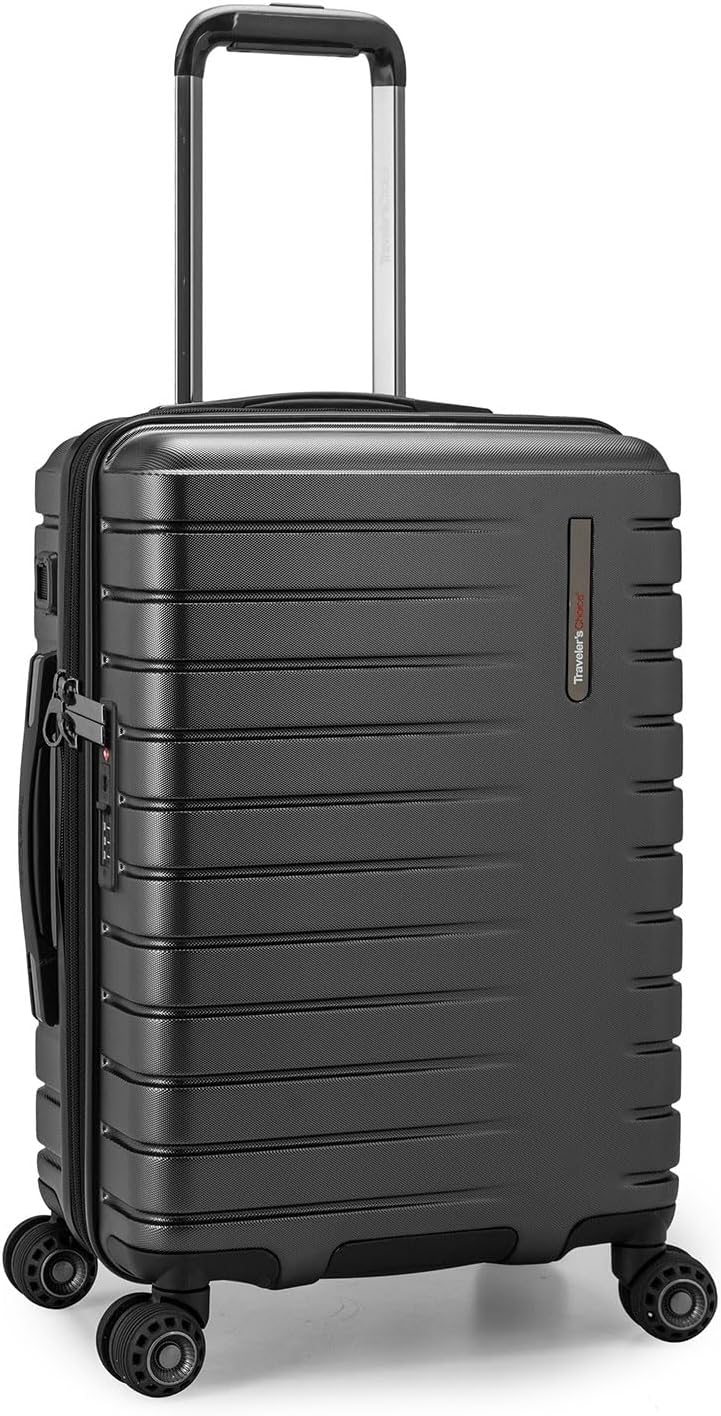 Traveler's Choice Archer Polycarbonate Hardside Spinner Luggage Set, Tie Down Straps, Grey, Carry-On 21-Inch