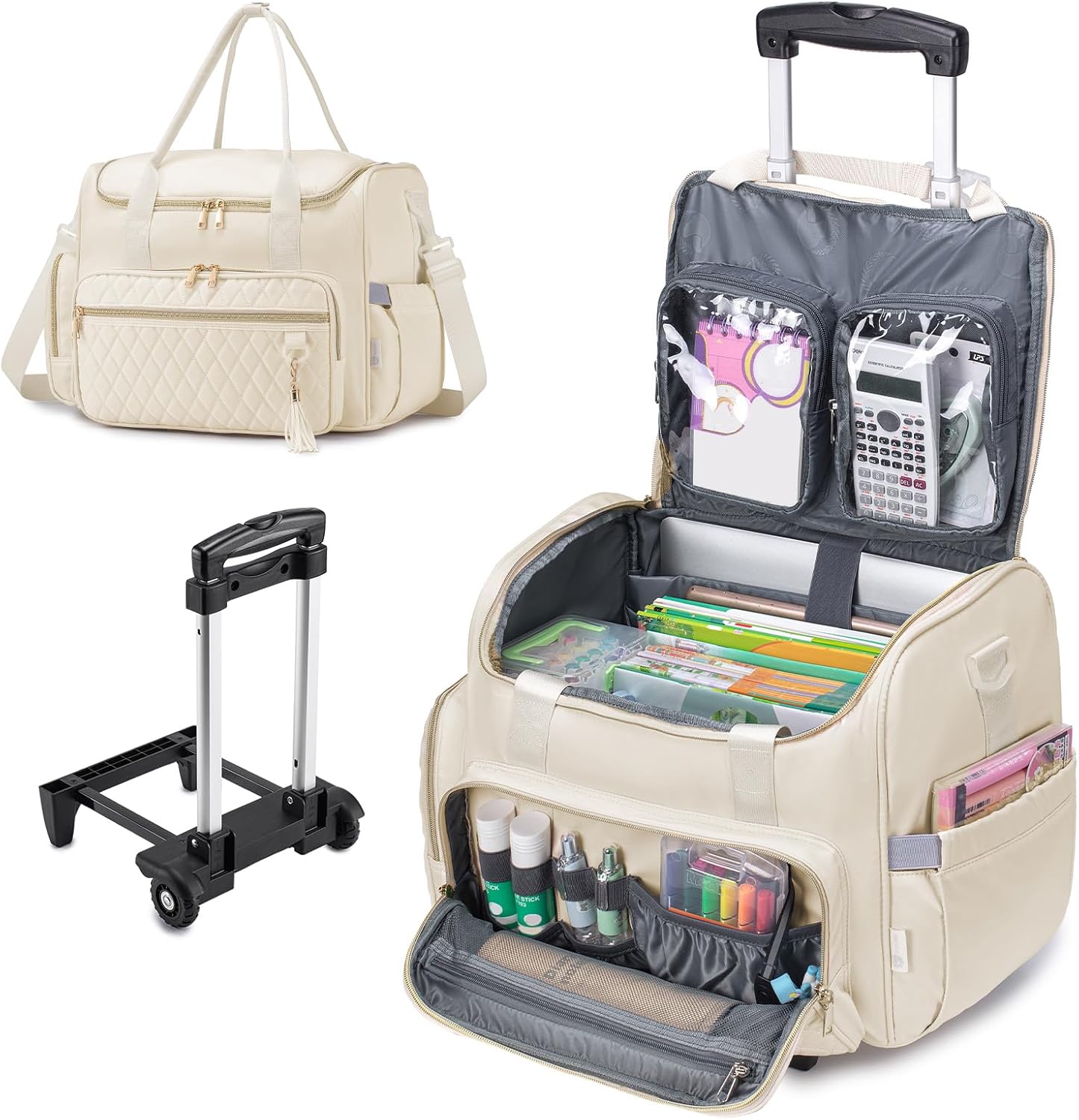 Rolling Laptop Bag 17.3 Inch 3 IN 1 Rolling Briefcase for Women Waterproof Teacher Tote Bag With Wheels